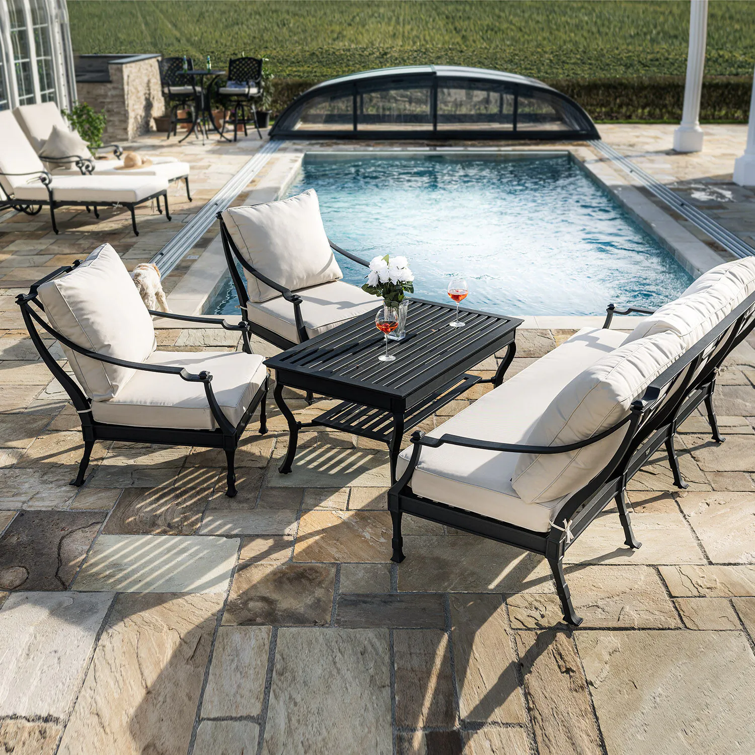 Loungegrupp Utomhus Svart Aluminium 5-pers - St Tropez
