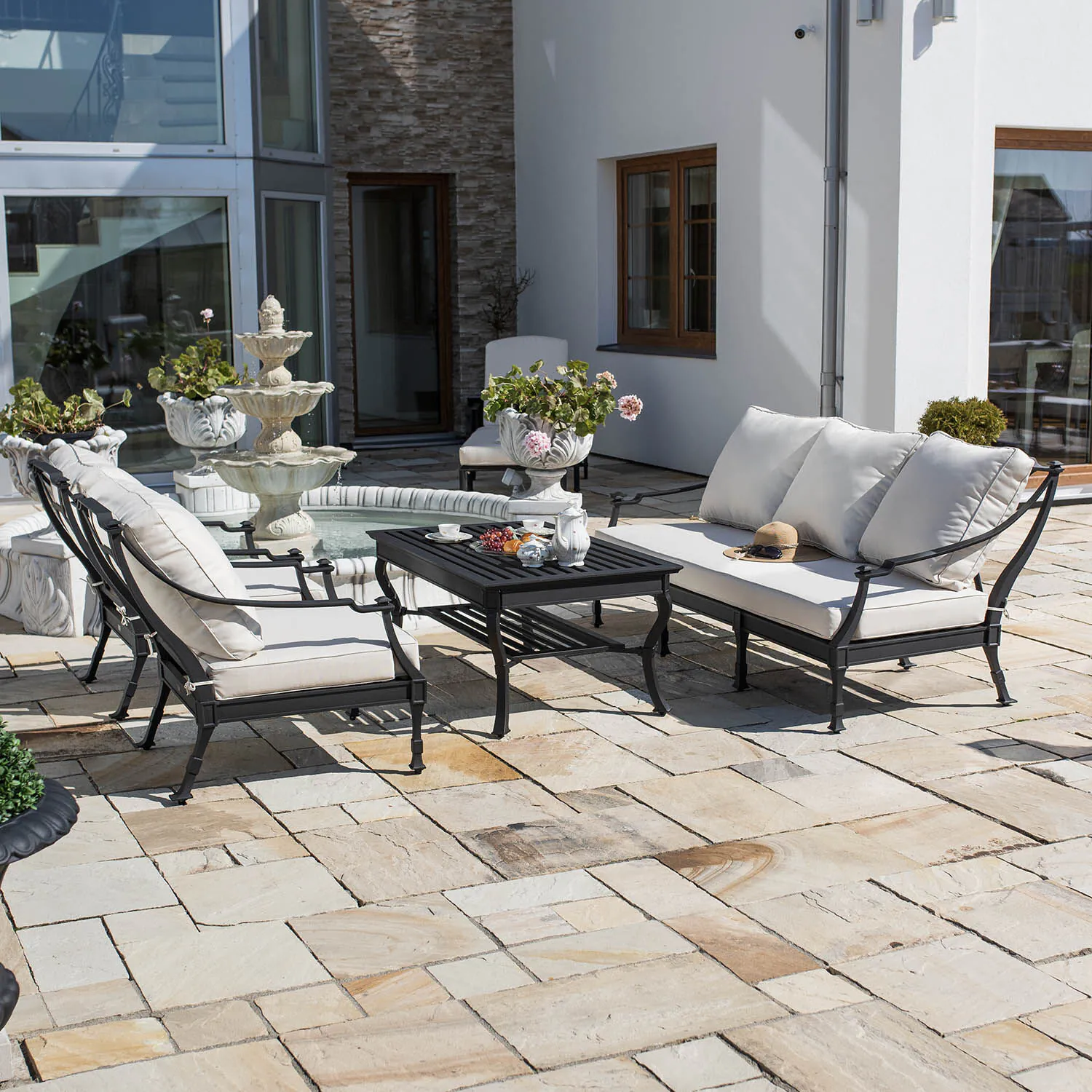 Loungegrupp Utomhus Svart Aluminium 5-pers - St Tropez