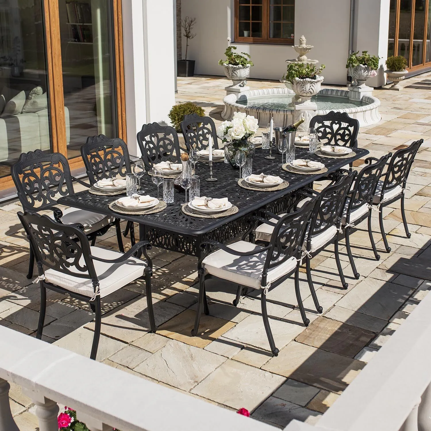 Matgrupp Utomhus 10 stolar Svart Aluminium - Toscana 280cm