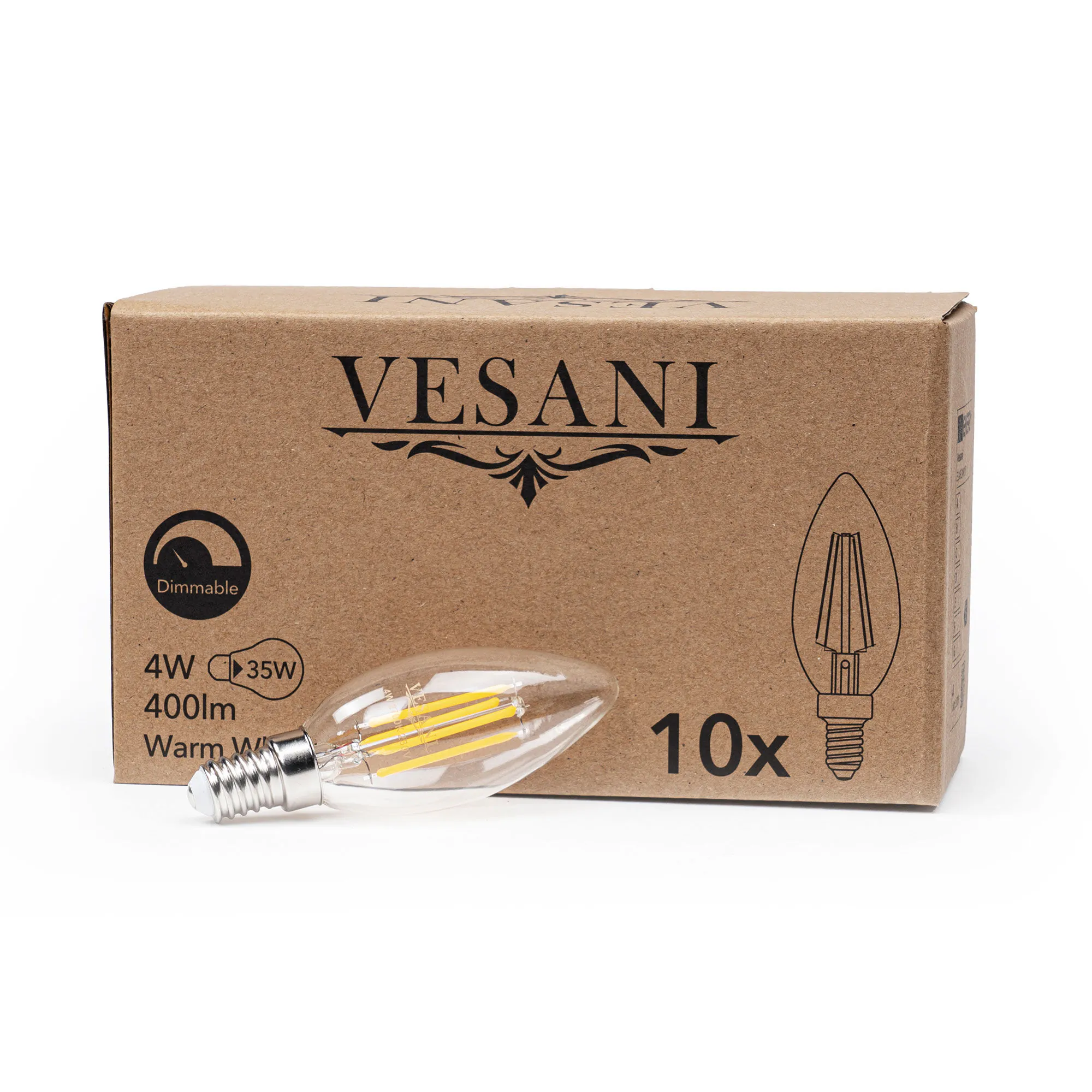 E14 LED Kronljus 4W Varmvit 2700k Dimbar - 10pack