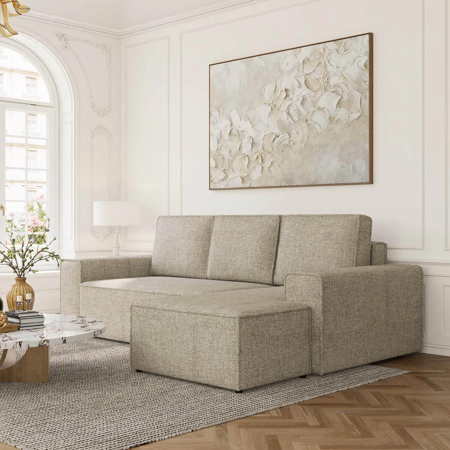 Bäddsoffa Divan Höger 255cm Grå - Sydney