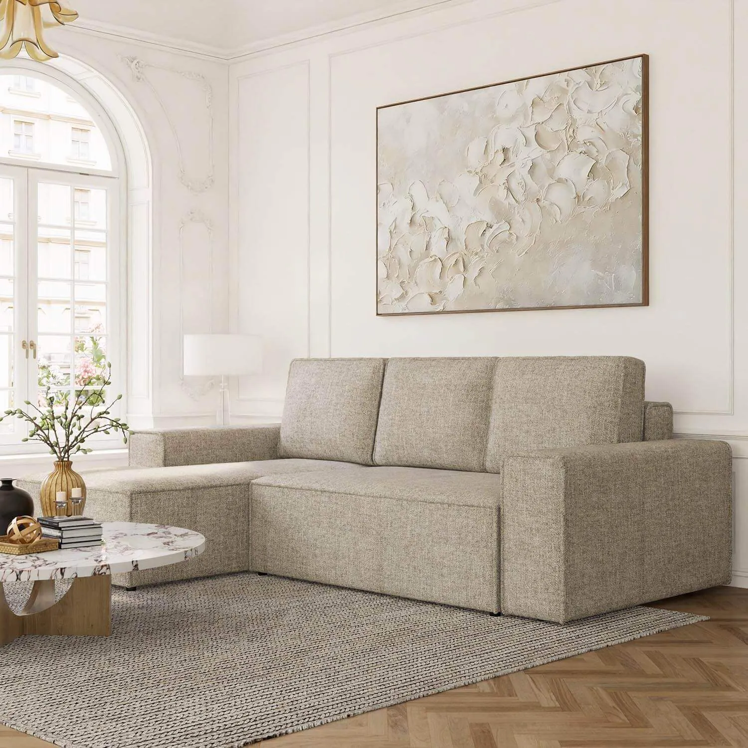 Bäddsoffa Divan Vänster 255cm Grå - Sydney