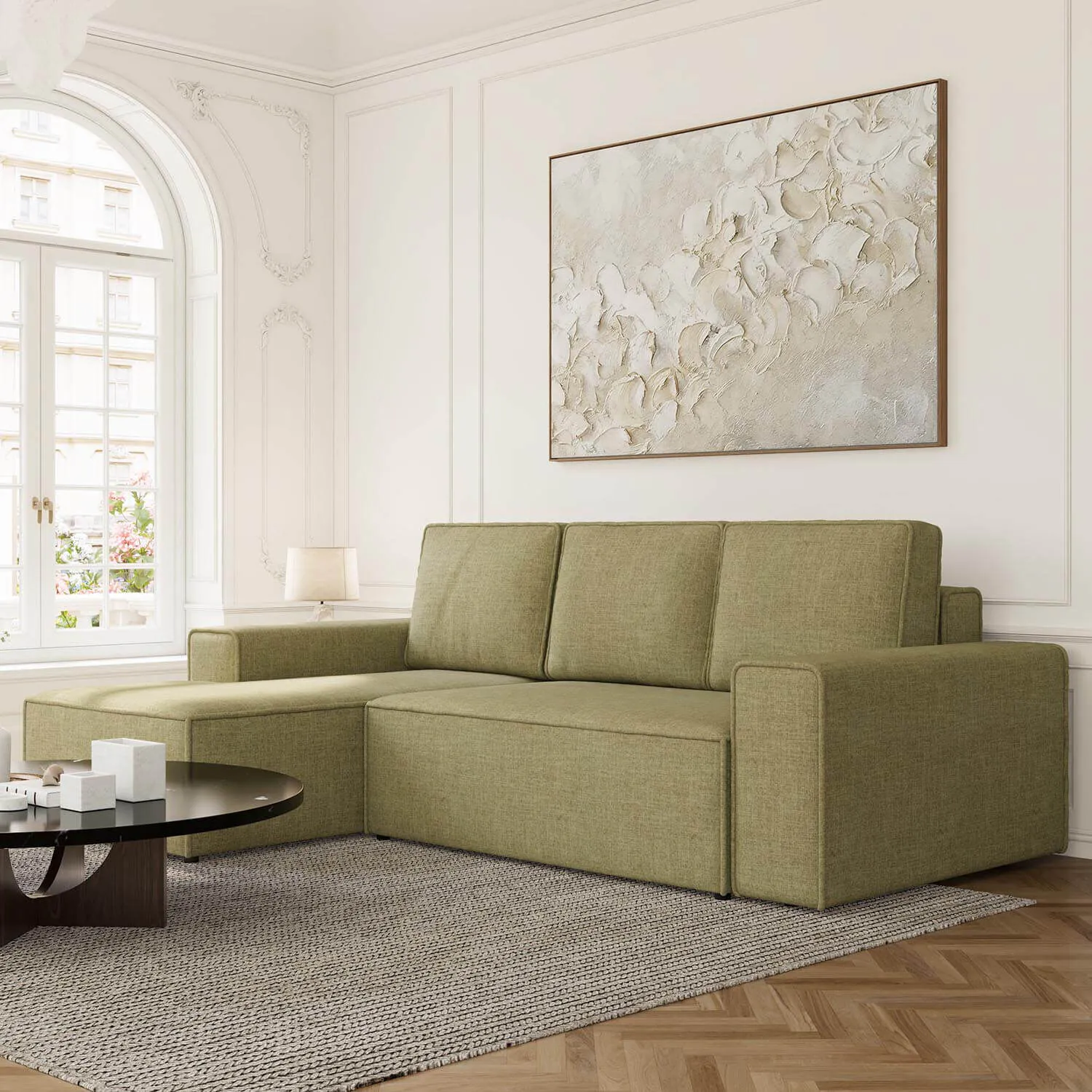 Bäddsoffa Divan Vänster 255cm Grön - Sydney