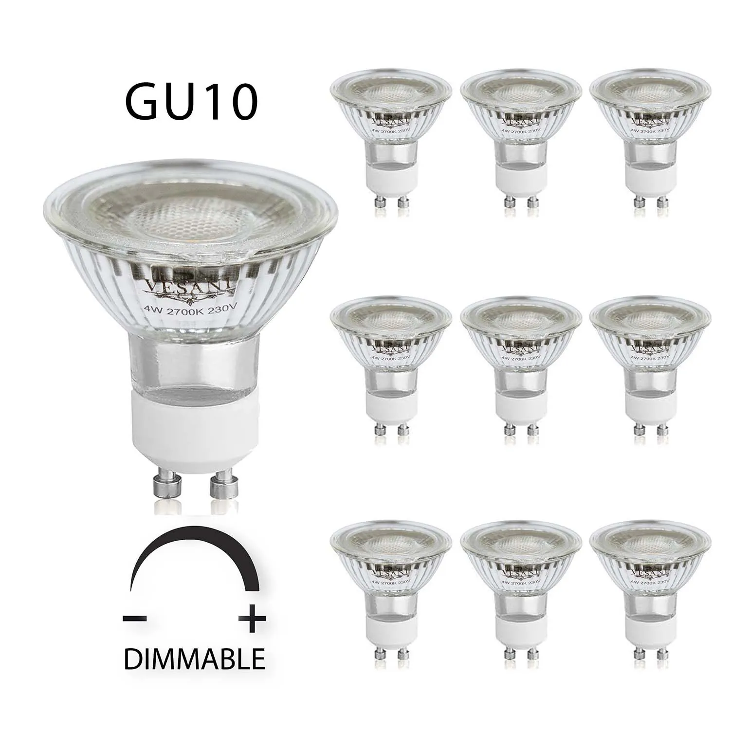 10-pack GU10 LED 2700K 4W Dimbar Varmvit