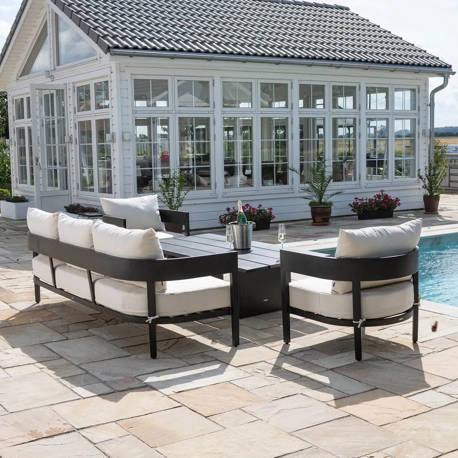 Loungegrupp 5-Pers Svart Aluminium - Ibiza