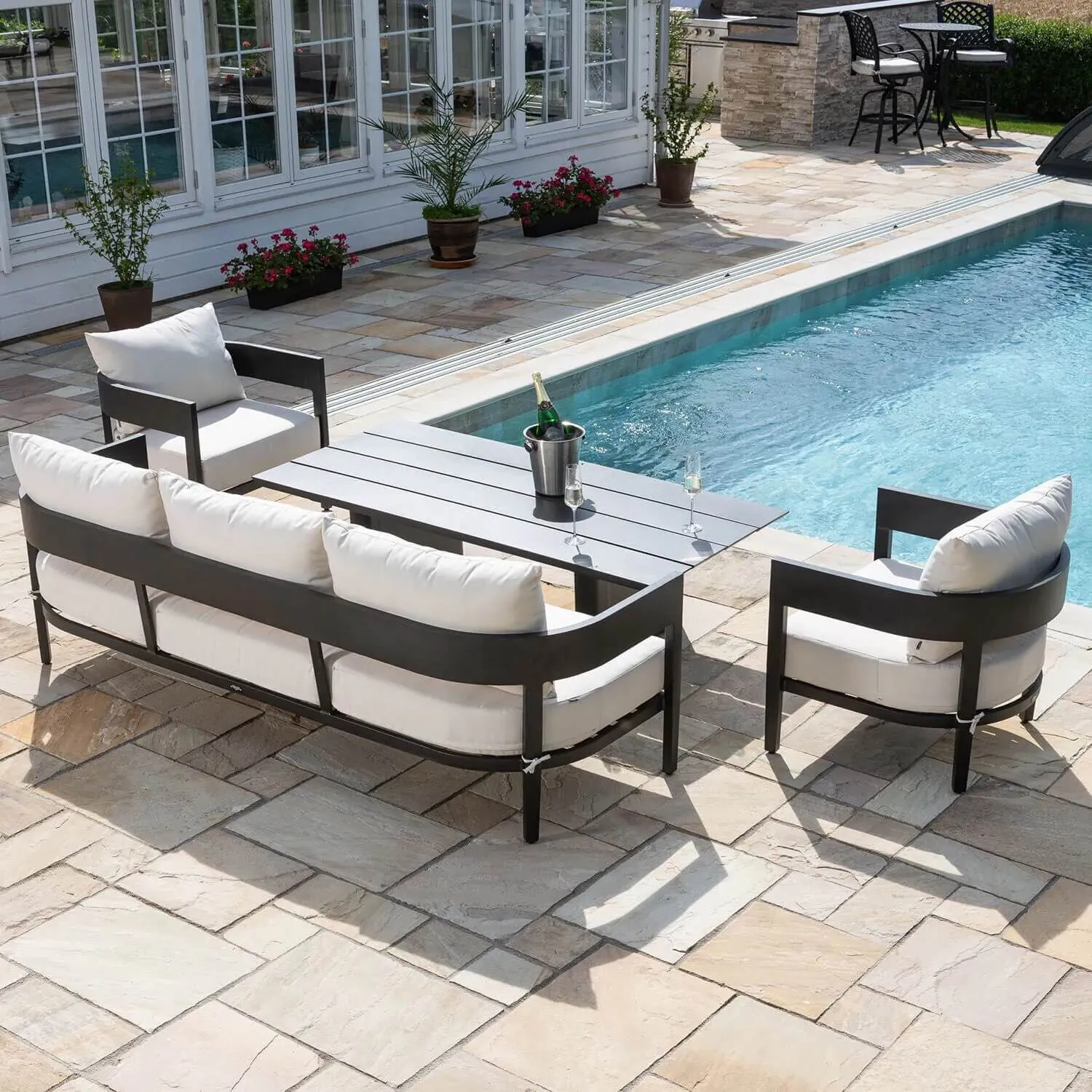 Loungegrupp 5-Pers Svart Aluminium - Ibiza