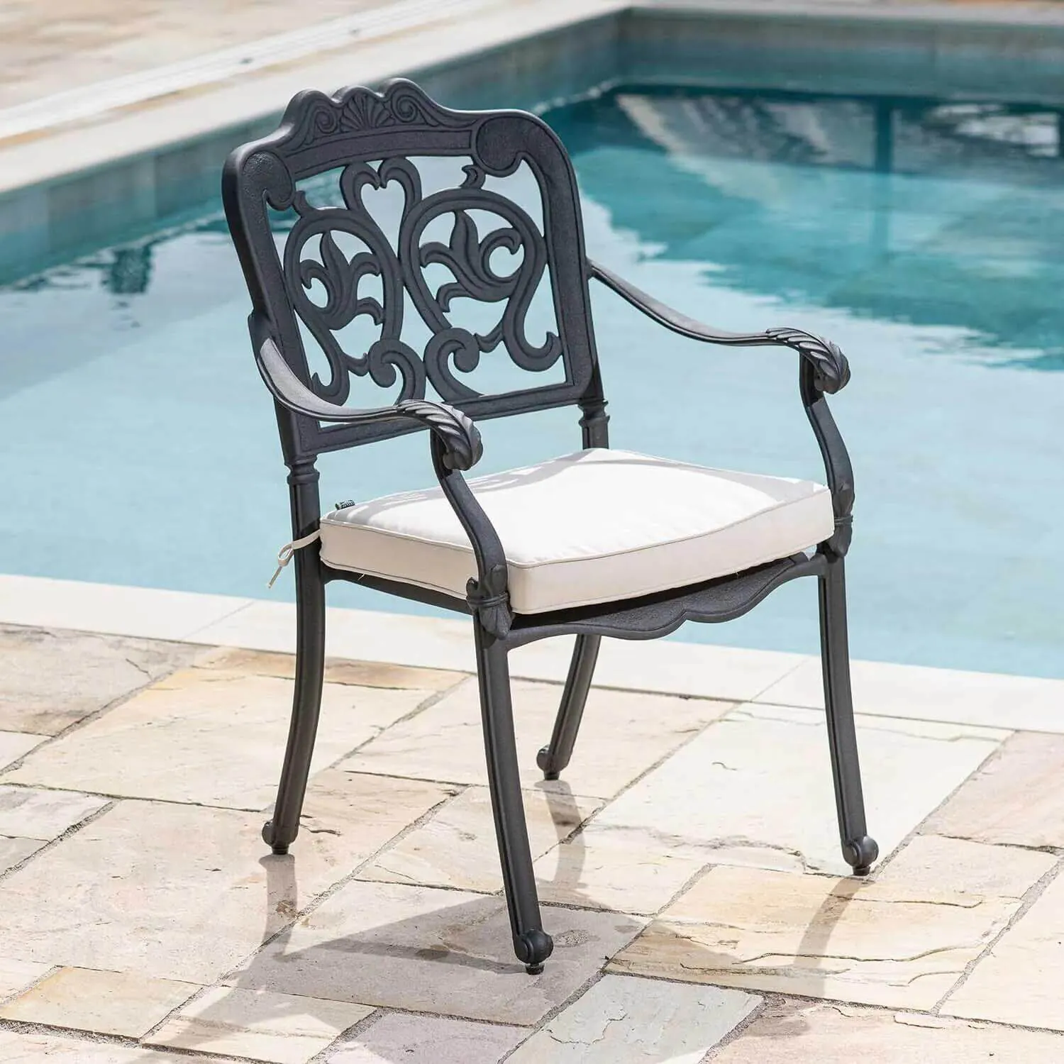 Caféset 4 Stolar Svart Aluminium - Toscana Ø90cm