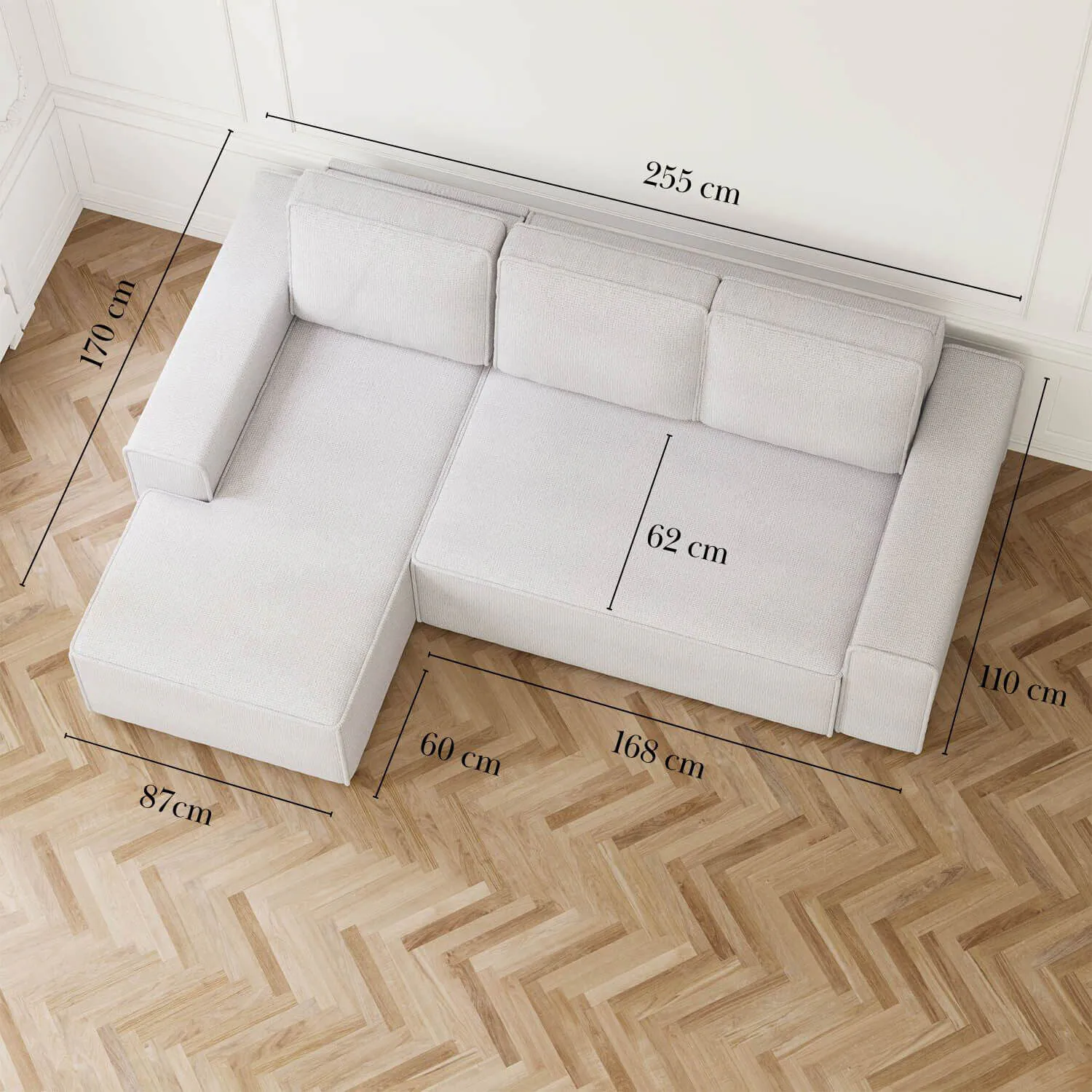 Bäddsoffa Divan Vänster 255cm Ivory - Sydney