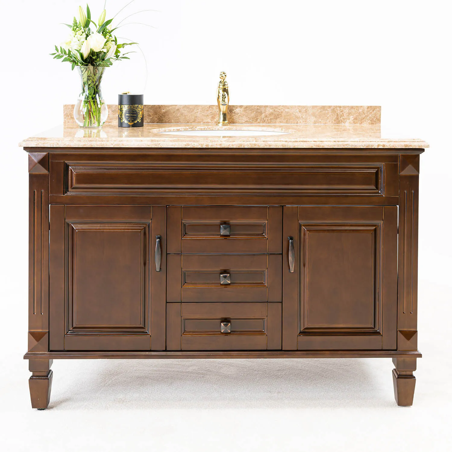 Kommod Badrum 120cm Nashville Mörkbrun - Beige Marmor