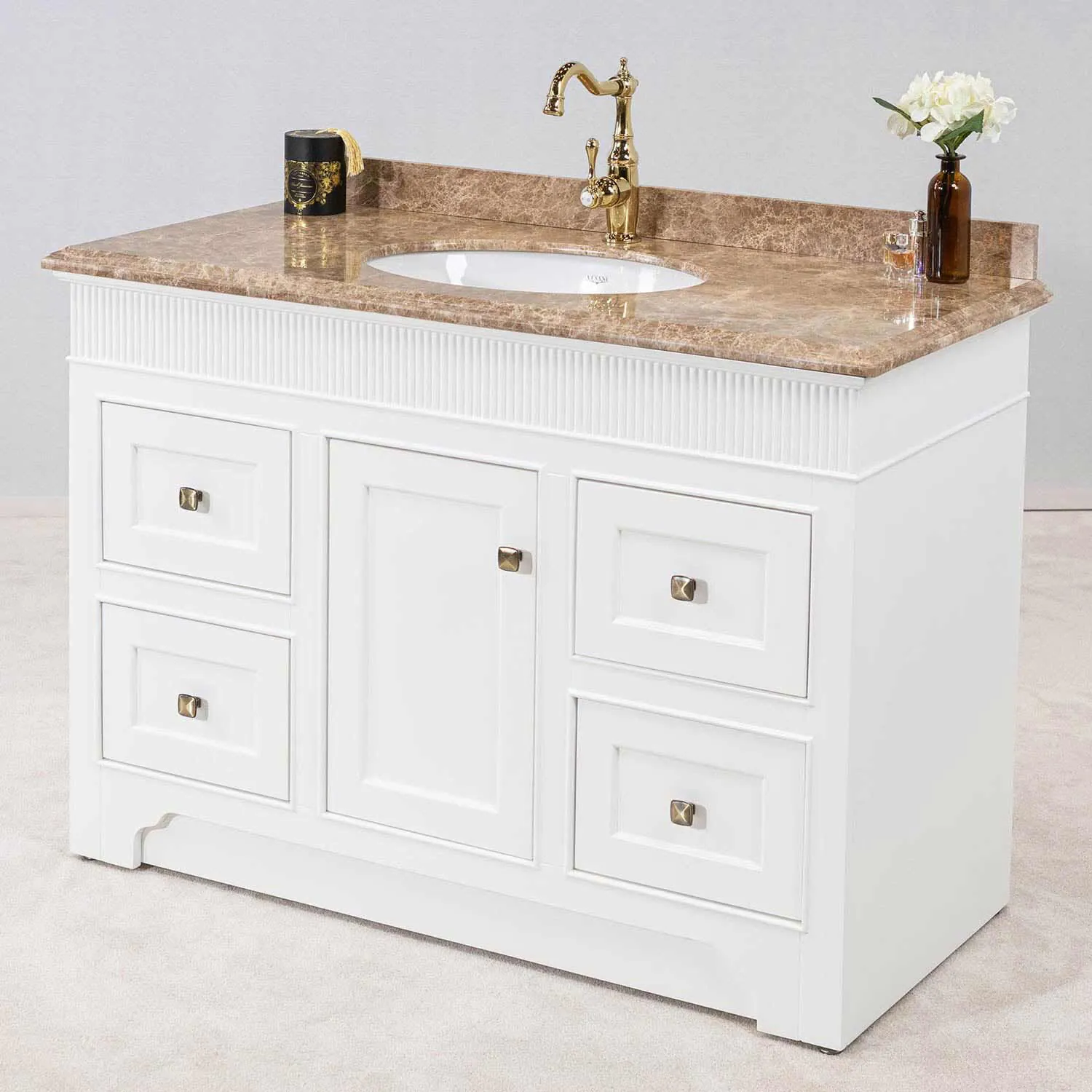 Kommod Badrum 120cm Idaho Vit - Beige Marmor