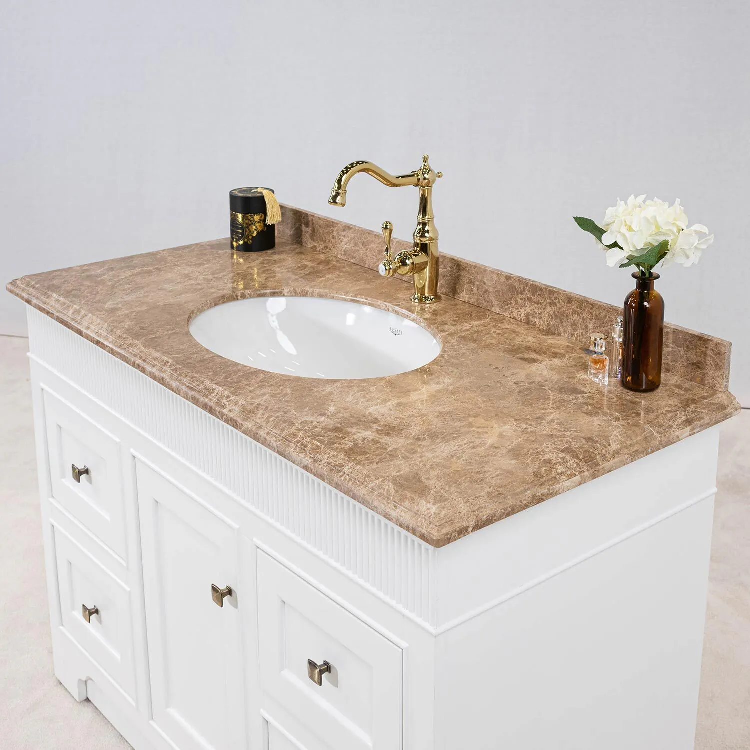 Kommod Badrum 120cm Idaho Vit - Beige Marmor