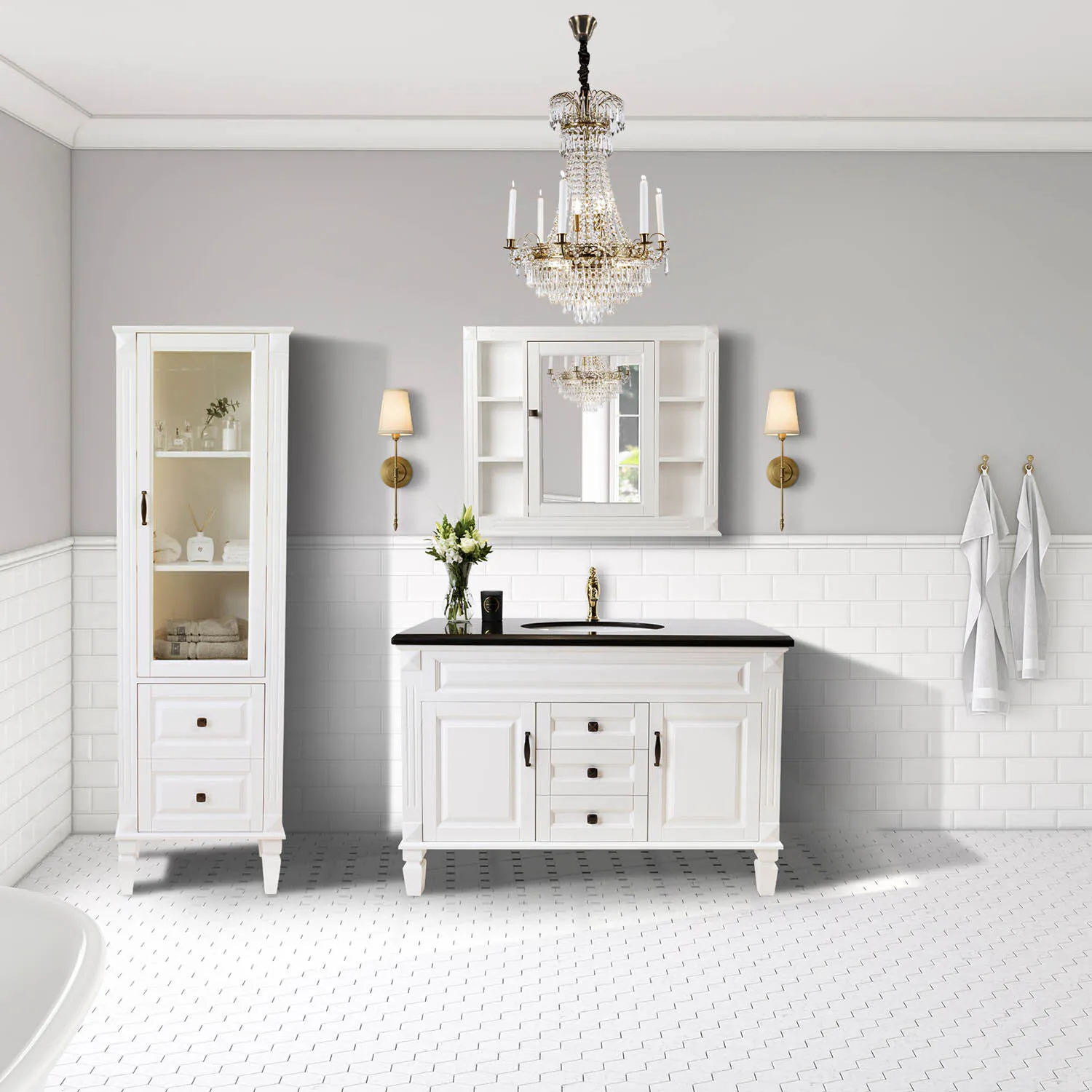 Kommod Badrum 120cm Nashville Vit - Svart Granit
