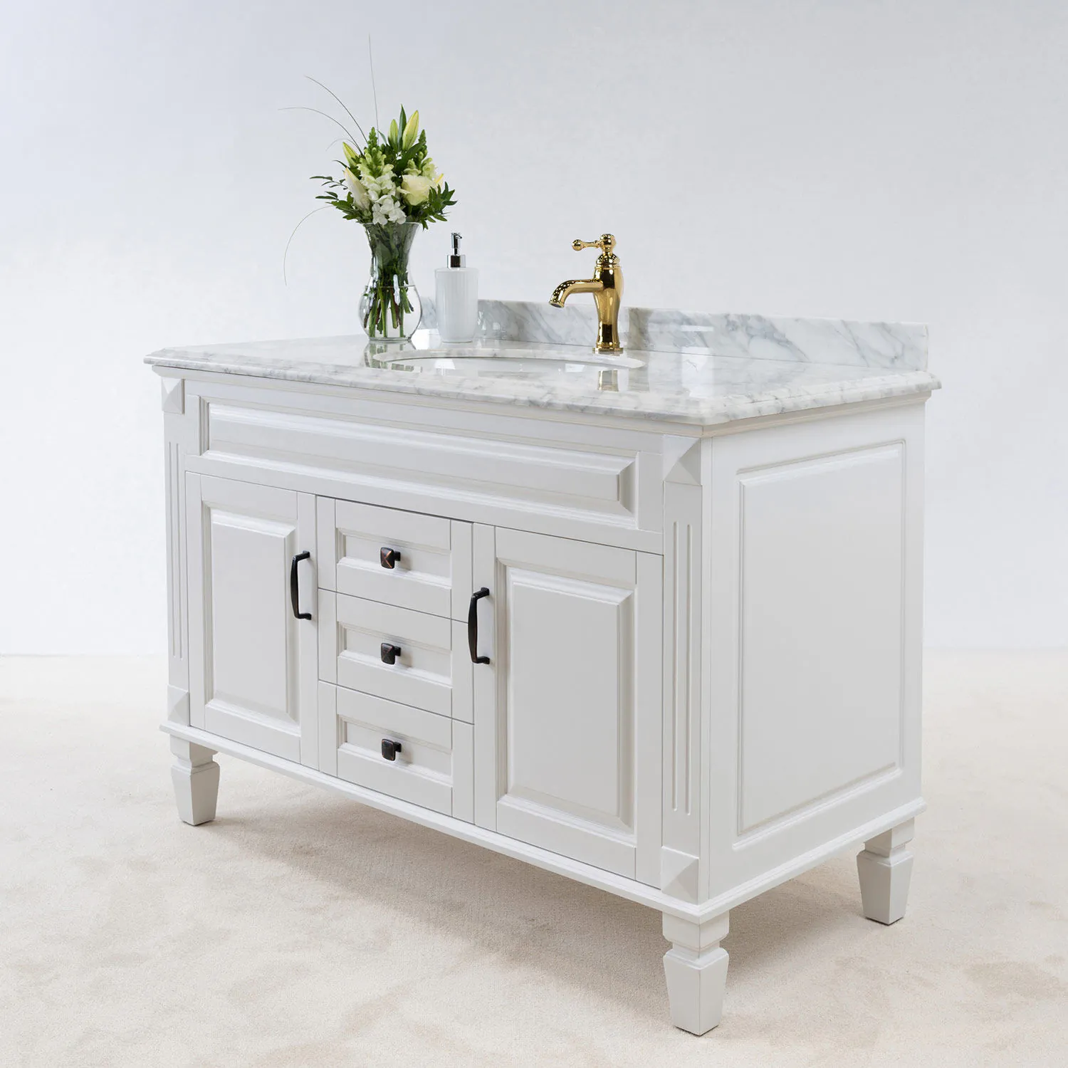 Kommod Badrum 120cm Nashville Vit - Vit Marmor