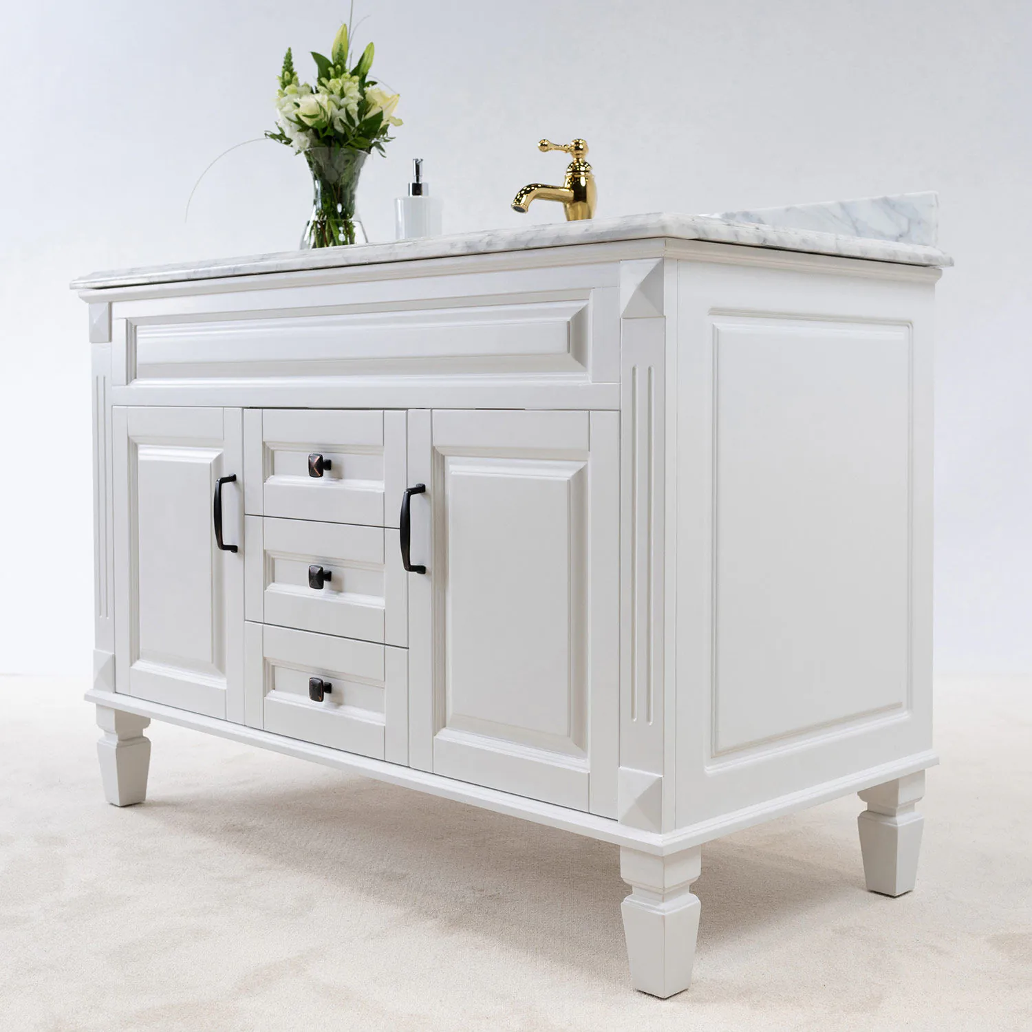 Kommod Badrum 120cm Nashville Vit - Vit Marmor