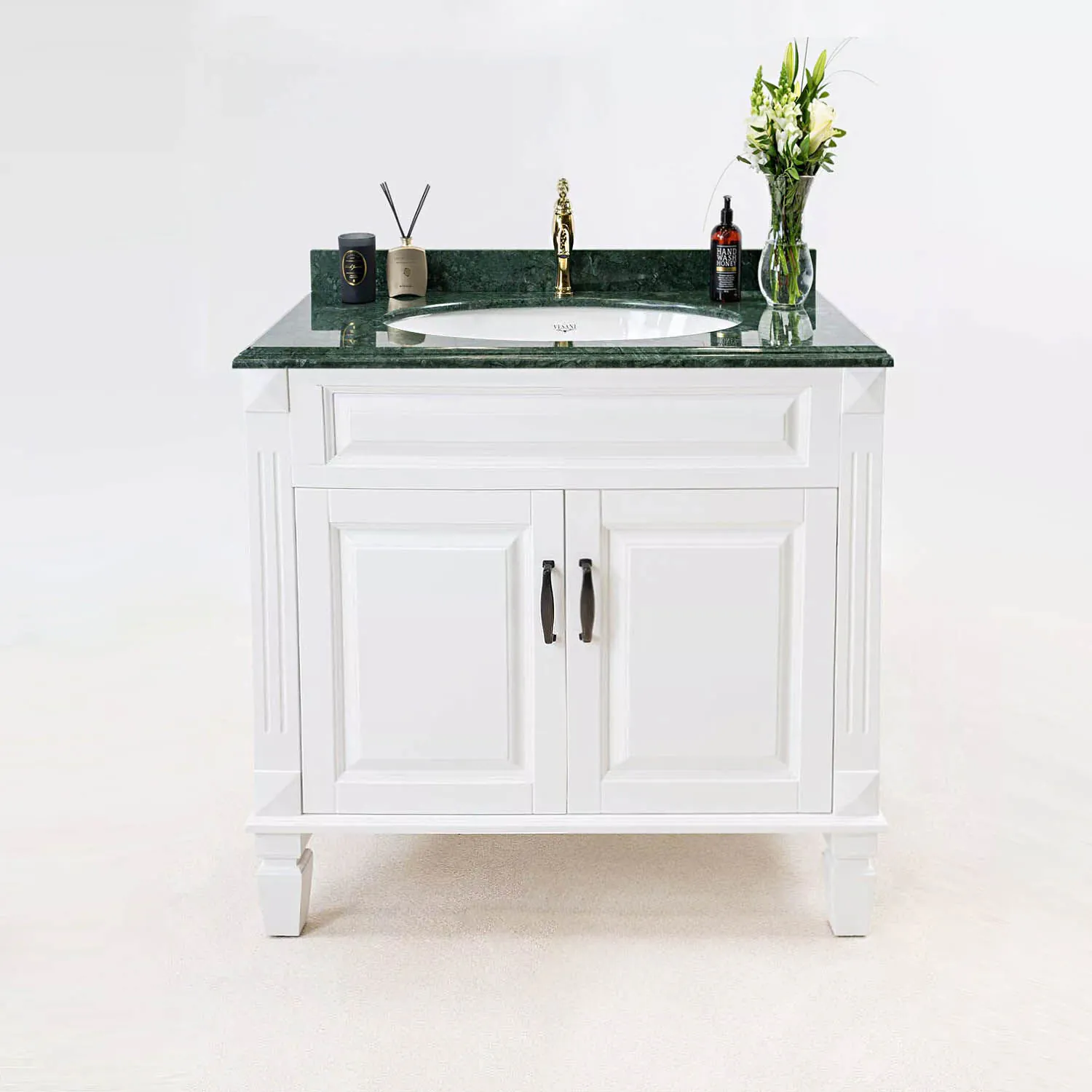 Kommod Badrum 80cm Nashville Vit - Grön Marmor