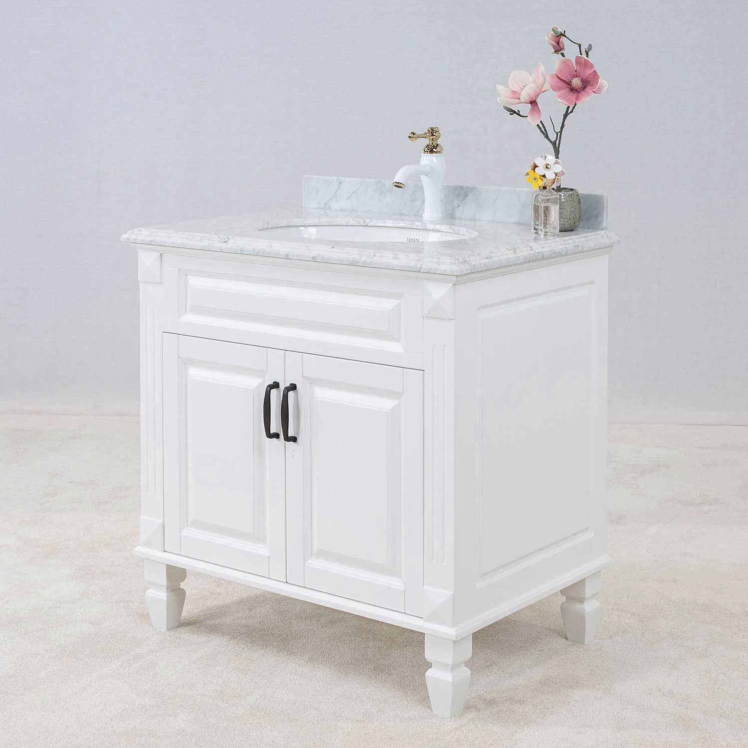 Kommod Badrum 80cm Nashville Vit - Vit Marmor