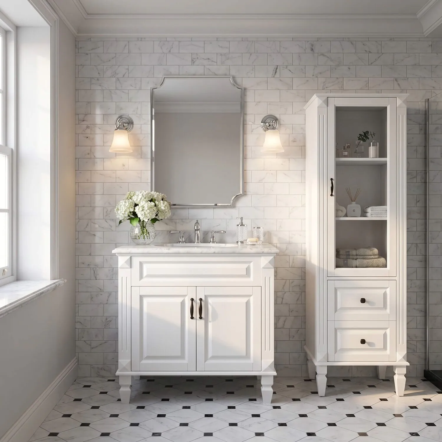 Kommod Badrum 80cm Nashville Vit - Vit Marmor