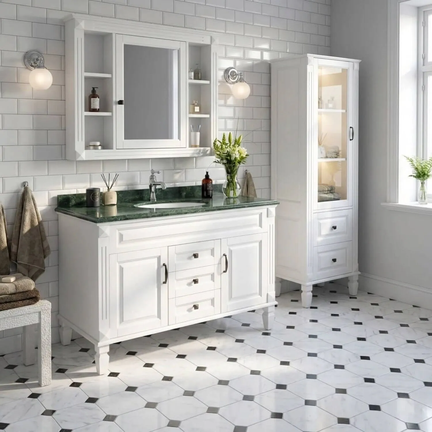 Kommod Badrum 120cm Nashville Vit - Grön Marmor