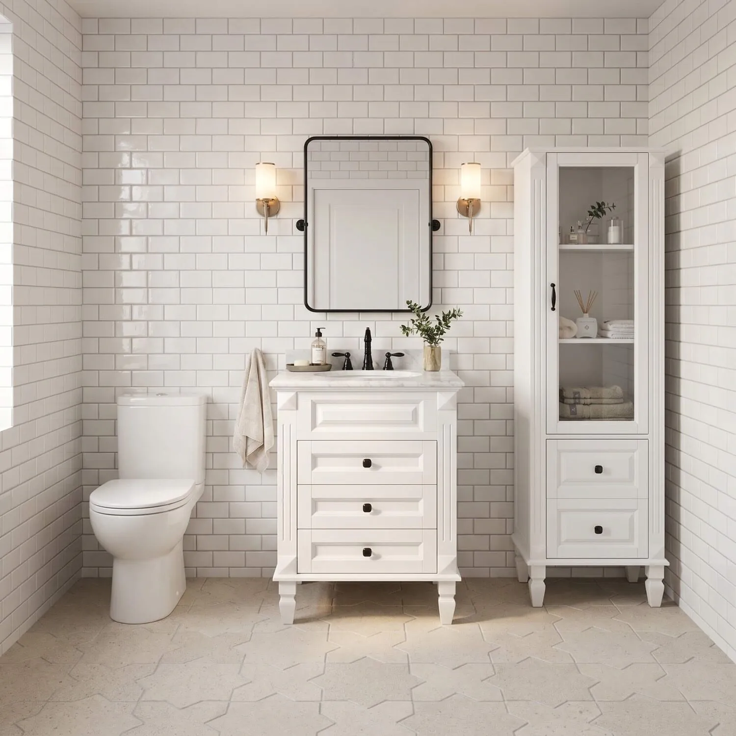 Kommod Badrum 60cm Nashville Vit - Vit Marmor