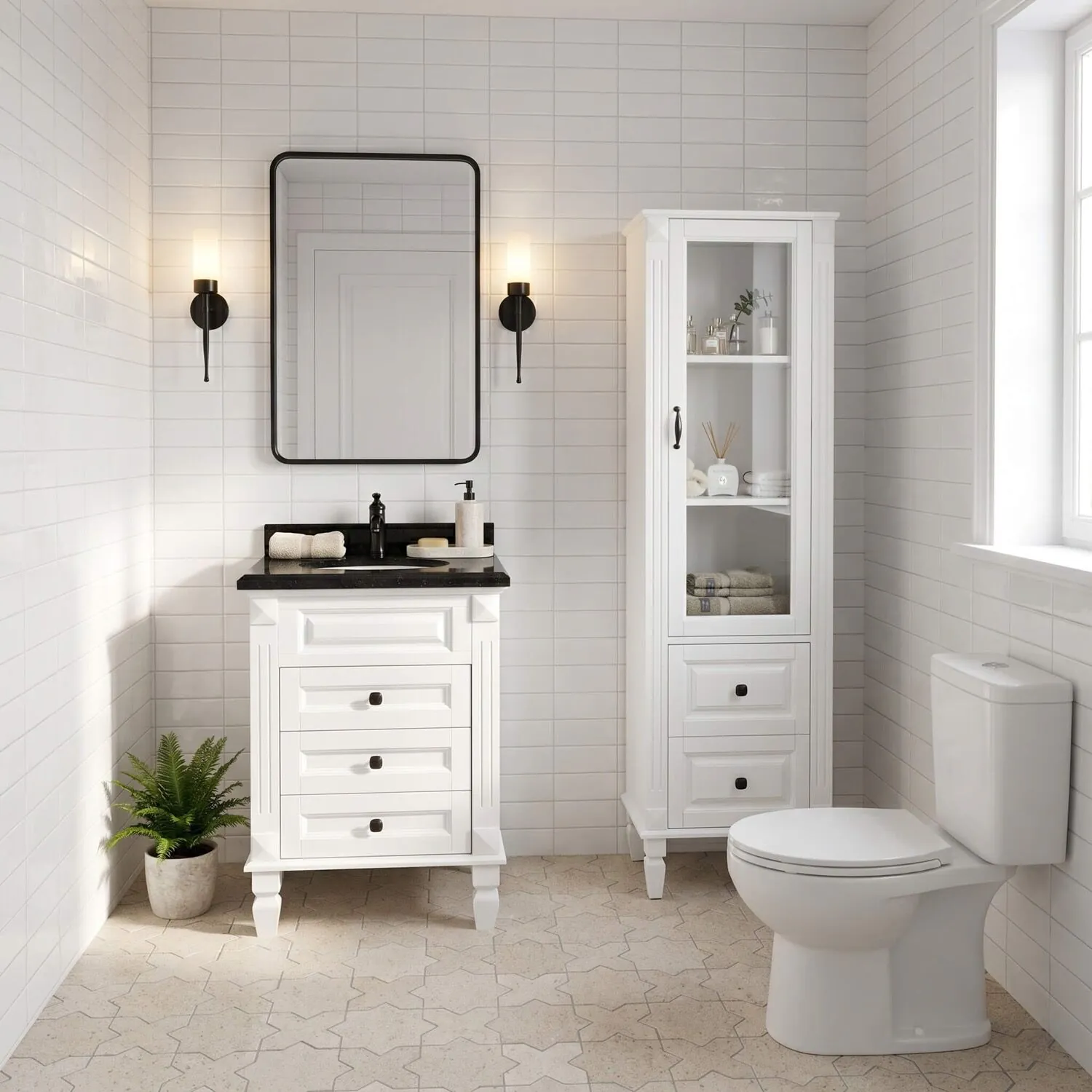 Kommod Badrum 60cm Nashville Vit - Svart Granit