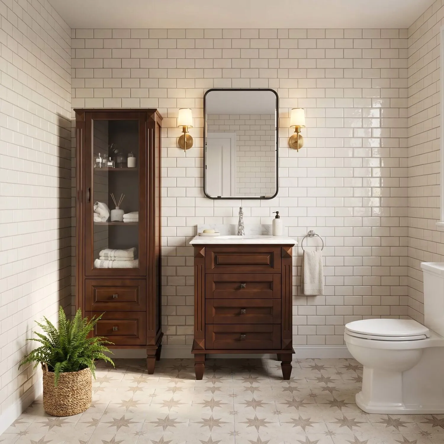 Kommod Badrum 60cm Nashville Mörkbrun - Vit Marmor
