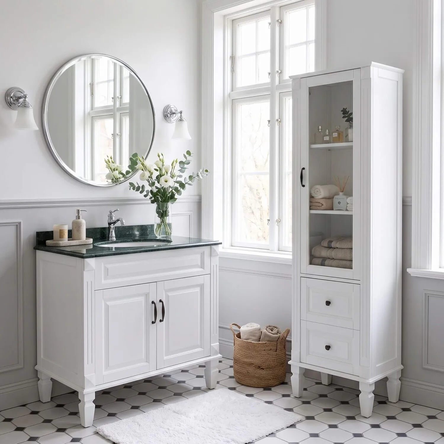 Kommod Badrum 80cm Nashville Vit - Grön Marmor