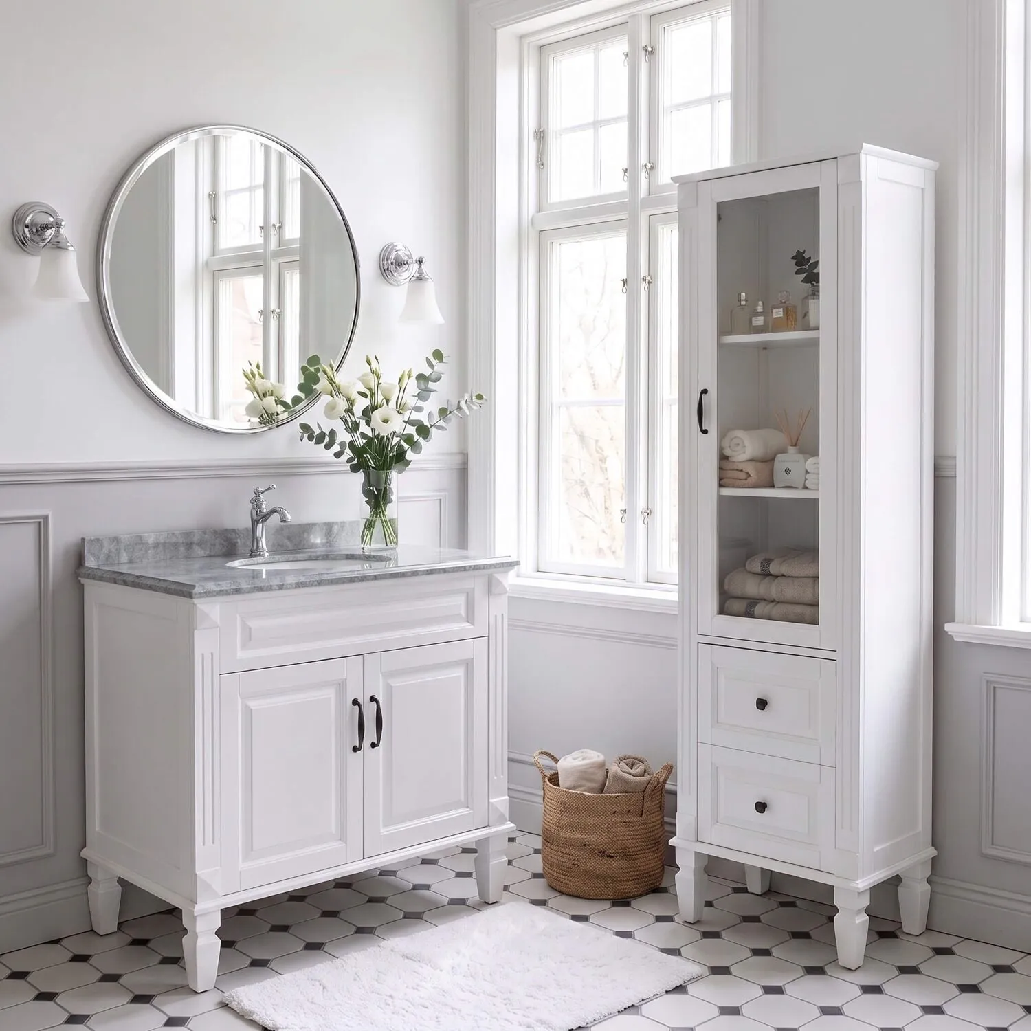Kommod Badrum 80cm Nashville Vit - Blå Marmor