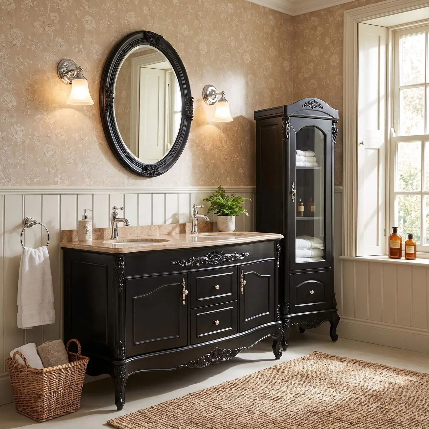 Dubbelhandfat Kommod 160cm Ottawa Svart - Beige Marmor