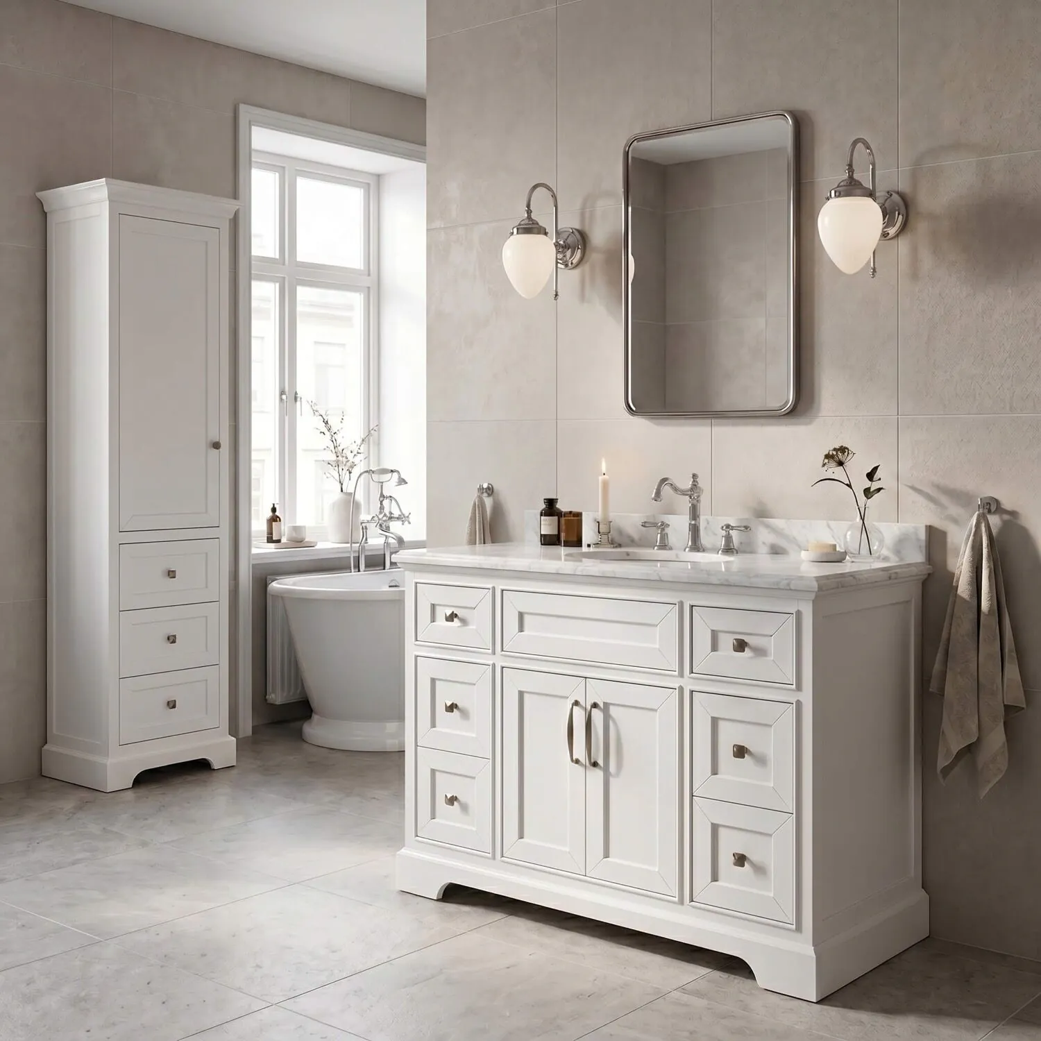 Kommod Badrum 120cm Wyoming Vit - Vit Marmor
