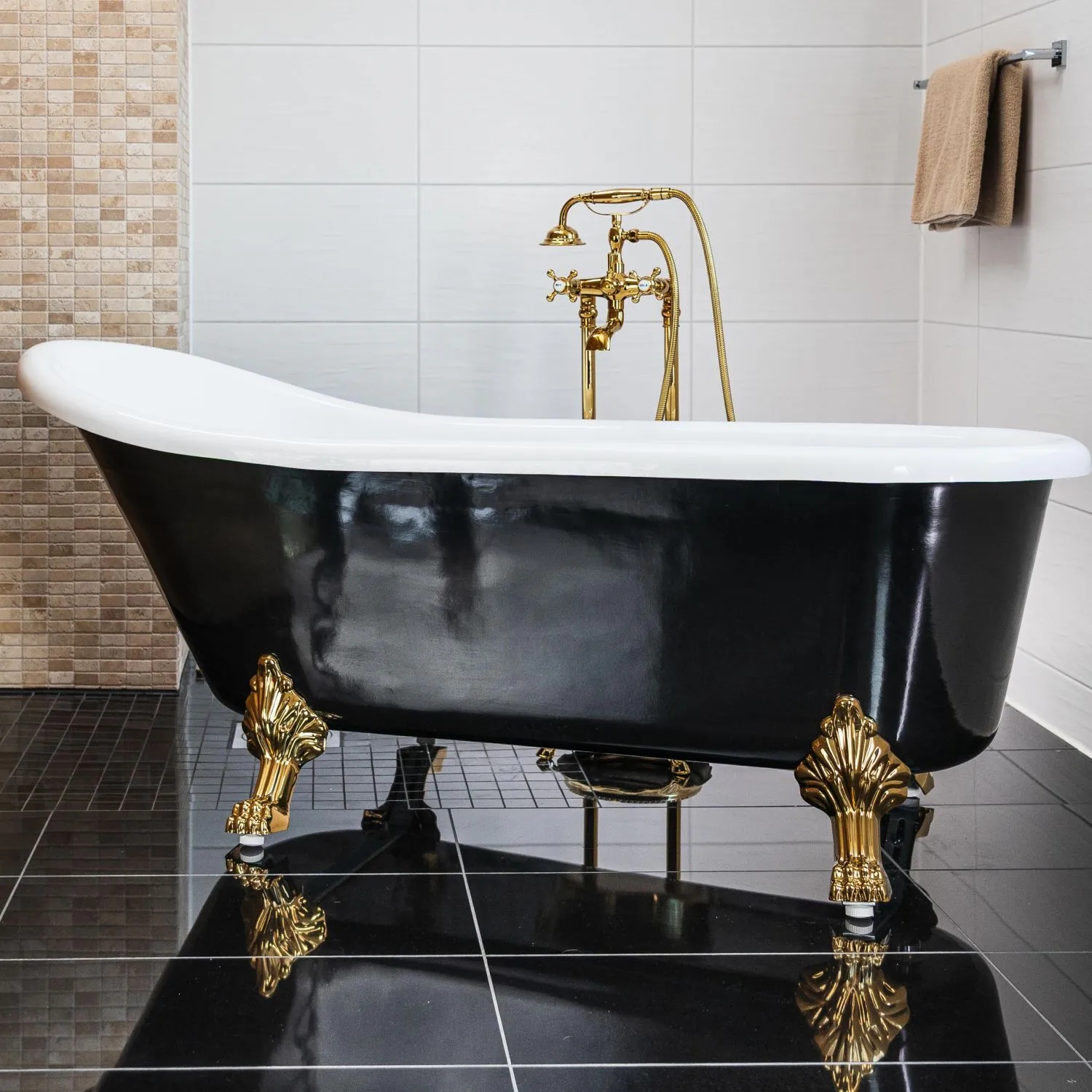 Badkar 170cm Svart & Vit Tassar Guld - The Classic