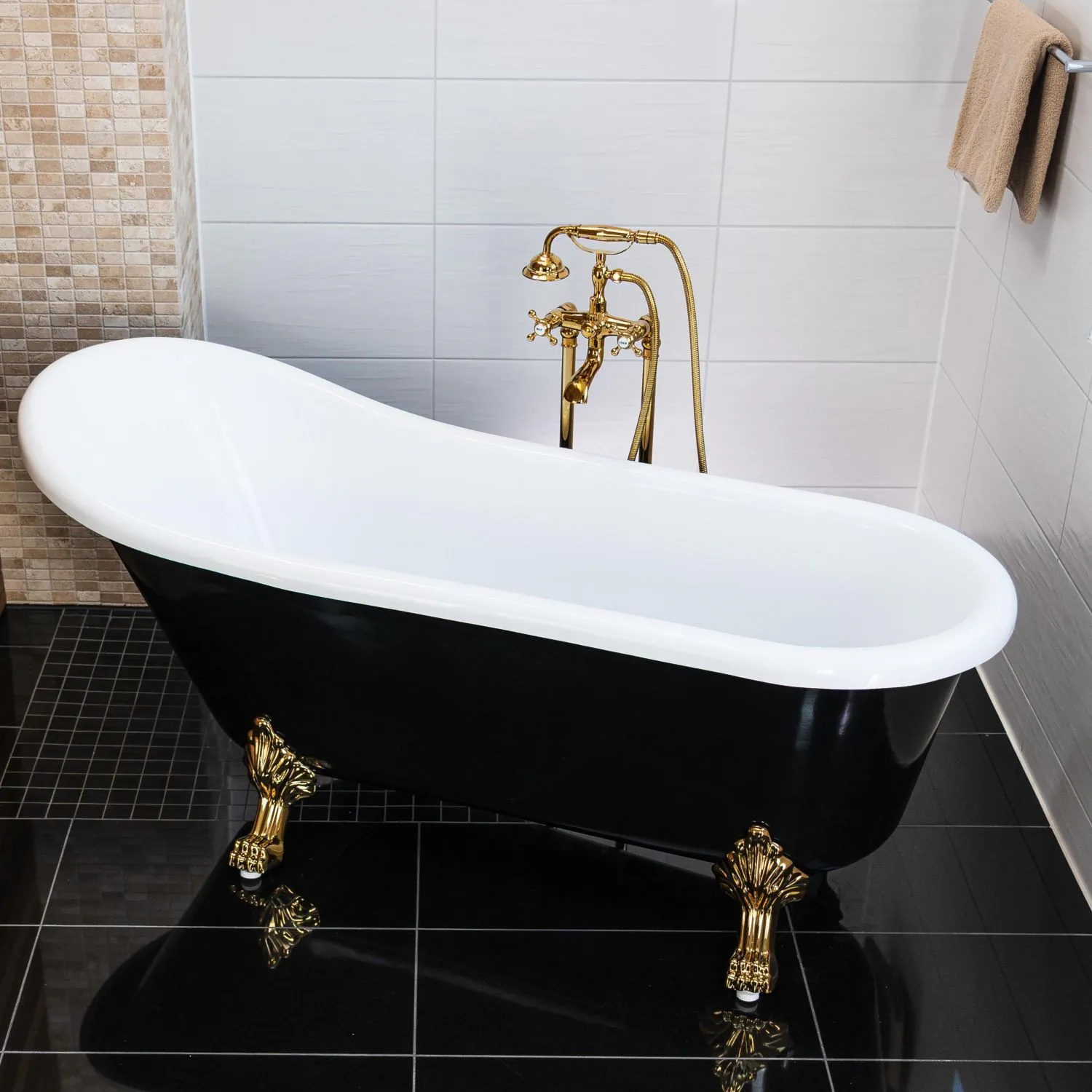 Badkar 170cm Svart & Vit Tassar Guld - The Classic