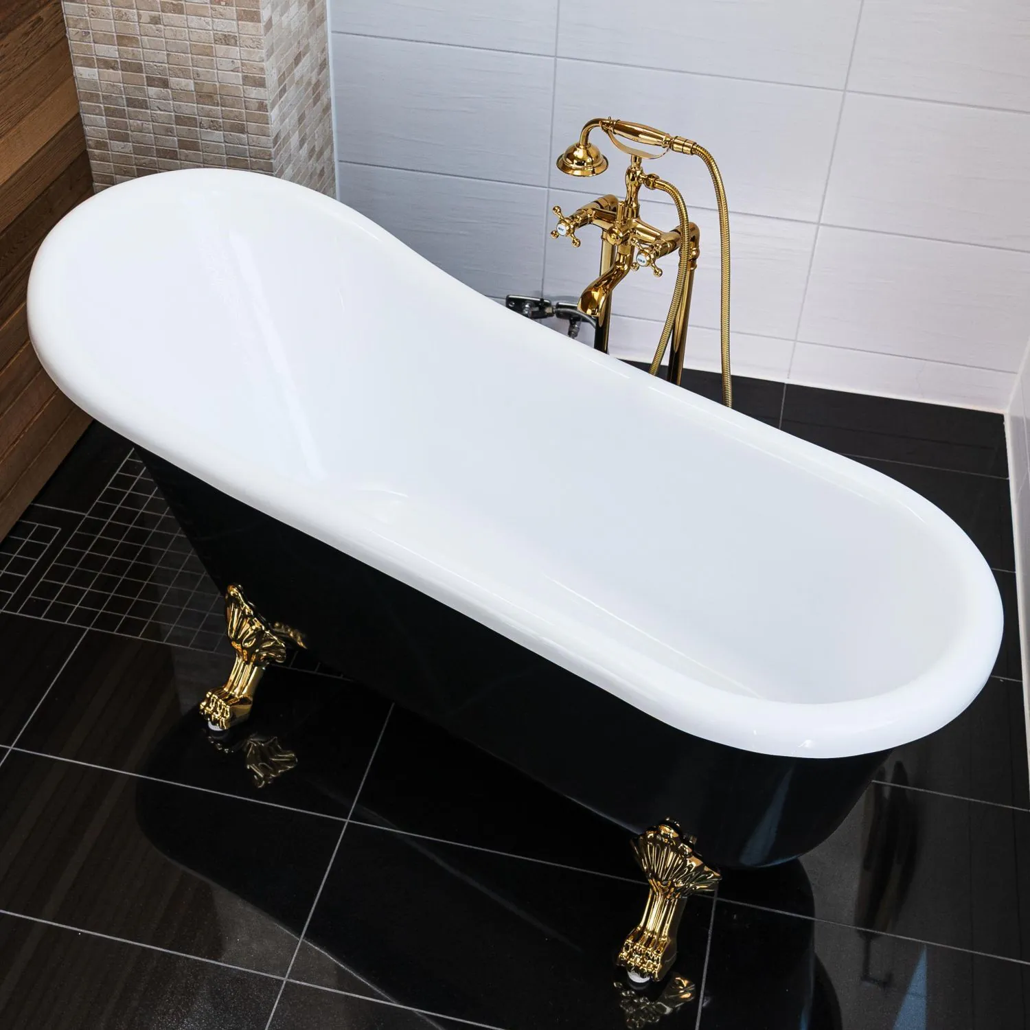 Badkar 170cm Svart & Vit Tassar Guld - The Classic