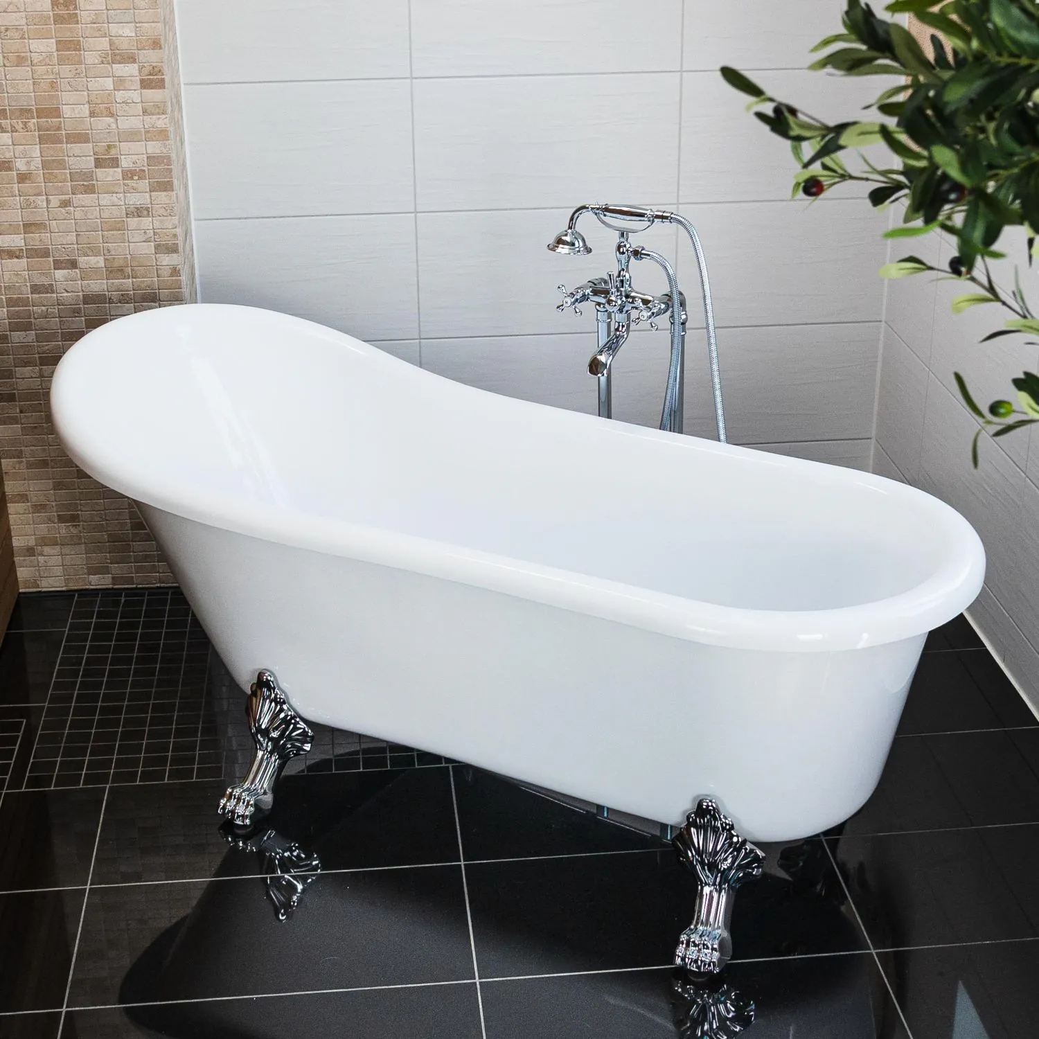 Badkar 170cm Vit Tassar Krom - The Classic