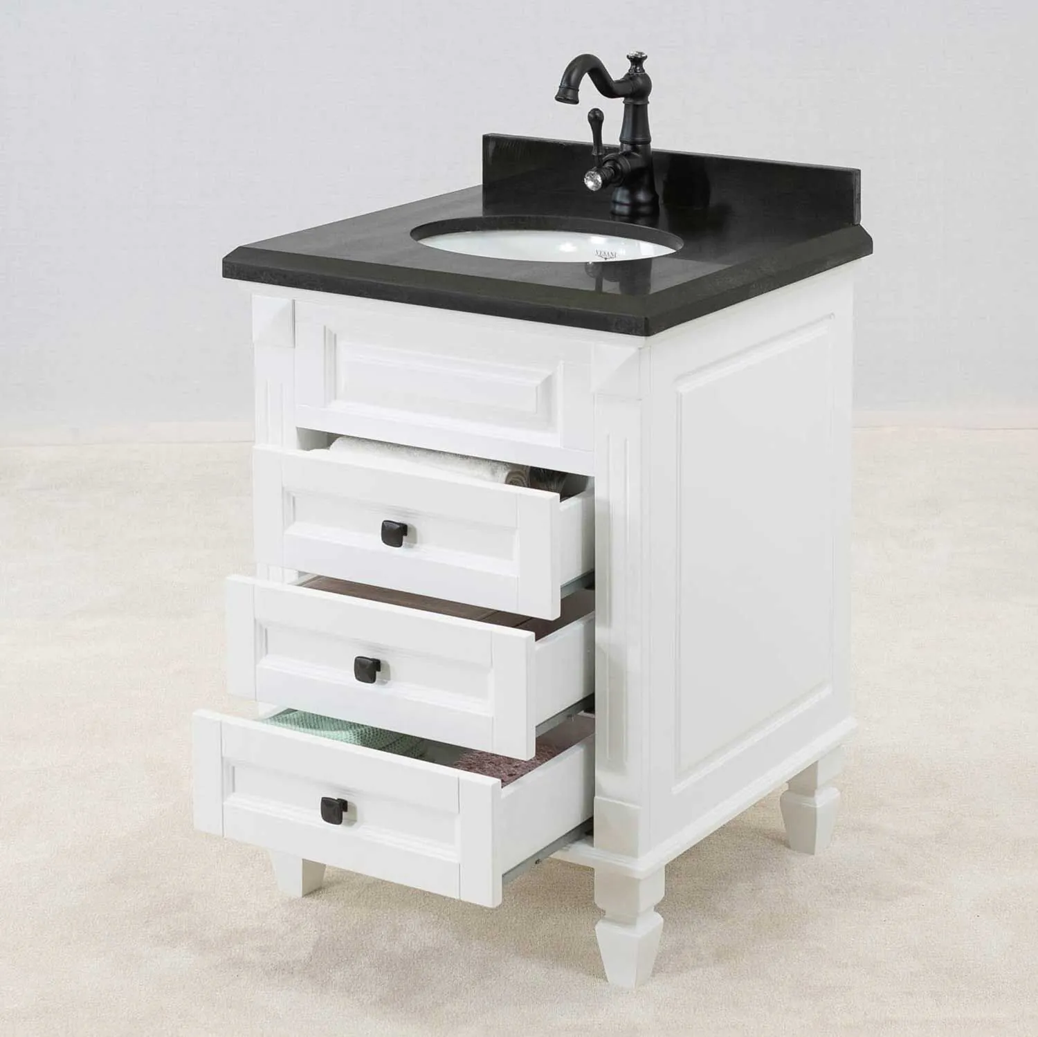 Kommod Badrum 60cm Nashville Vit - Svart Granit