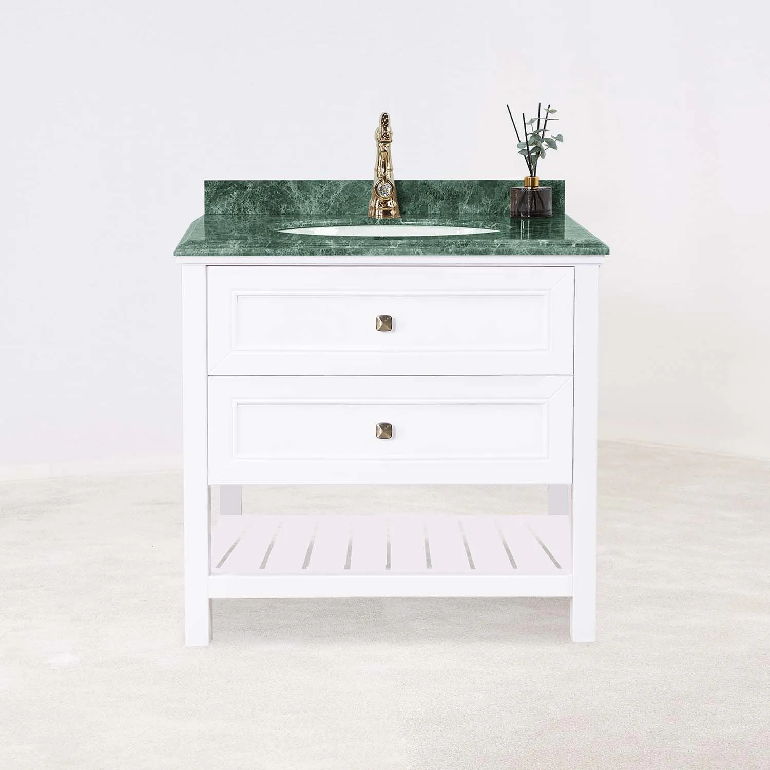 Kommod Badrum 80cm Utah Vit - Grön Marmor