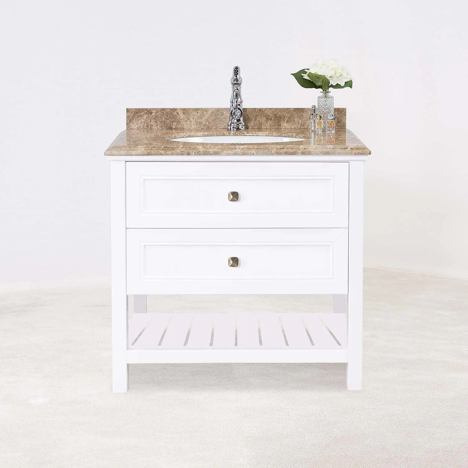 Kommod Badrum 80cm Utah Vit - Beige Marmor