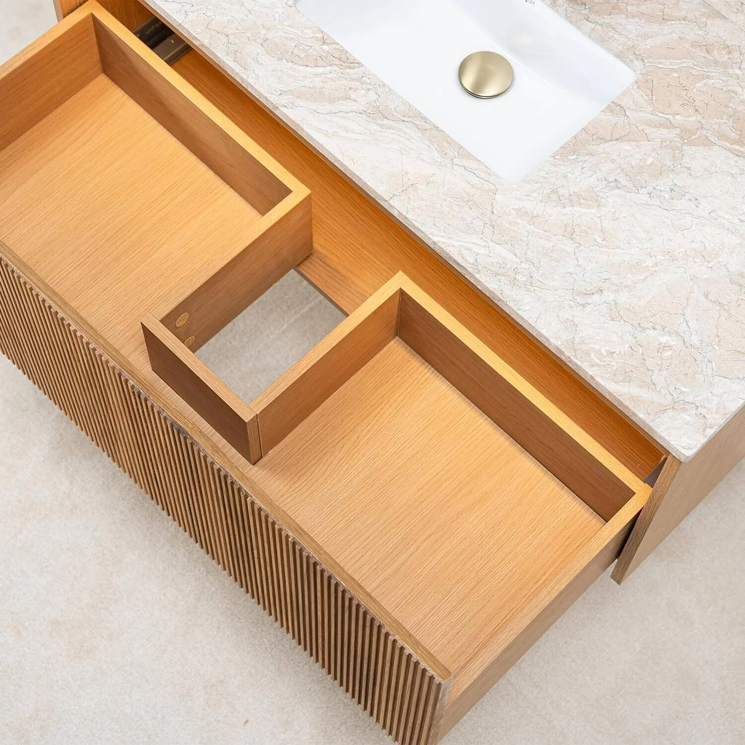 Badrumskommod Ek 100cm Beige Marmor - Båstad