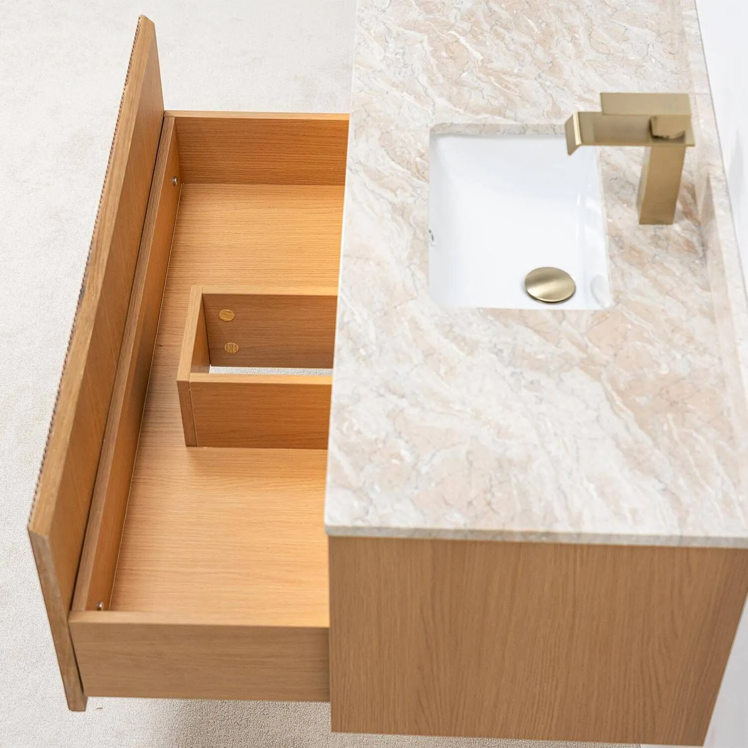 Badrumskommod Ek 100cm Beige Marmor - Båstad