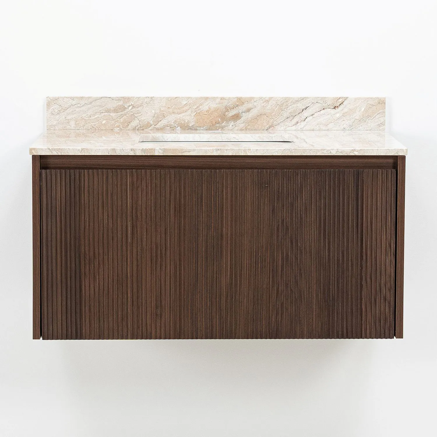 Badrumskommod Valnöt 80cm Beige Marmor - Båstad