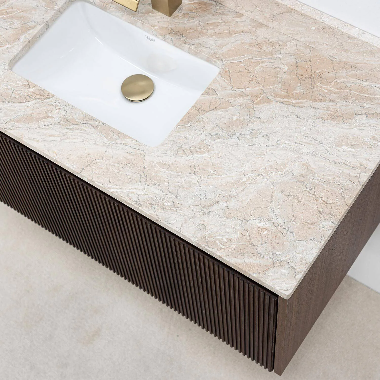 Badrumskommod Valnöt 100cm Beige Marmor - Båstad