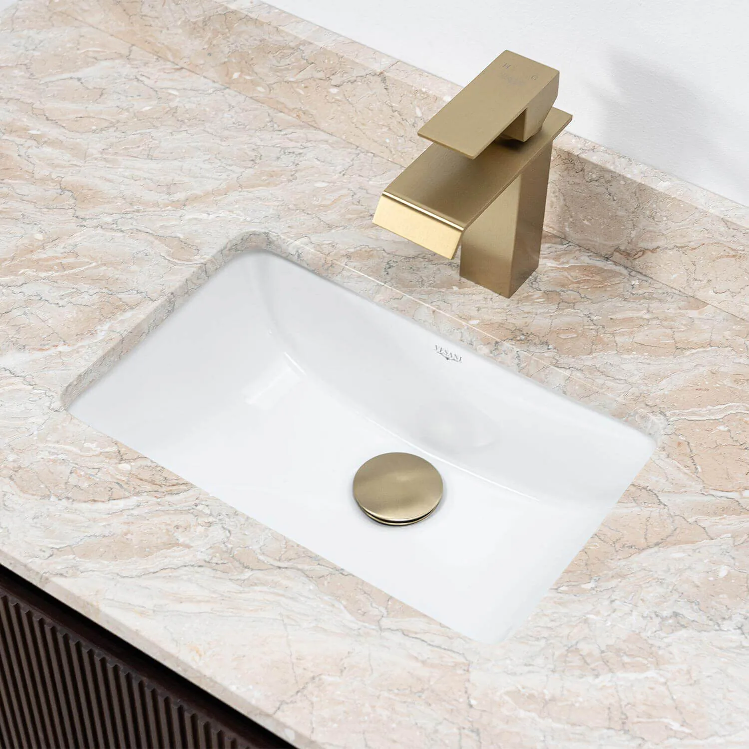 Badrumskommod Valnöt 100cm Beige Marmor - Båstad