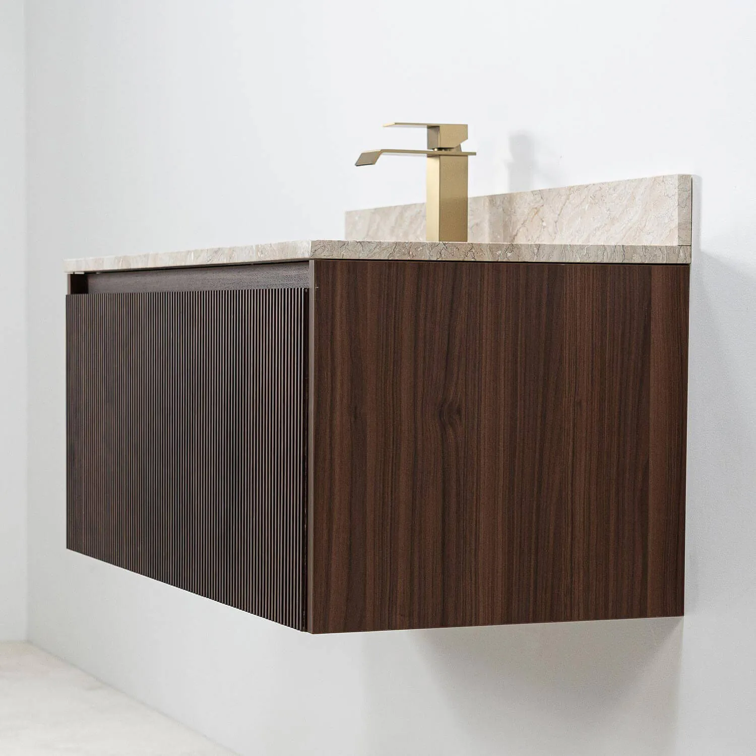Badrumskommod Valnöt 100cm Beige Marmor - Båstad