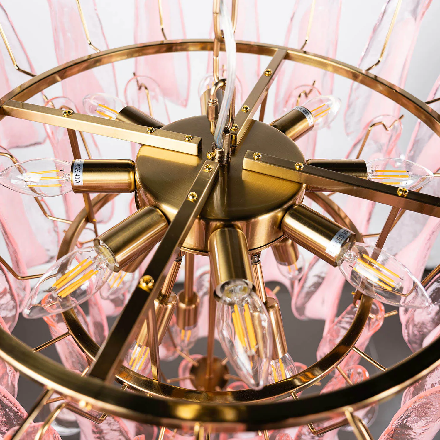 Kristallkrona Ø66xH75cm Rosa/Mässing - Livorno