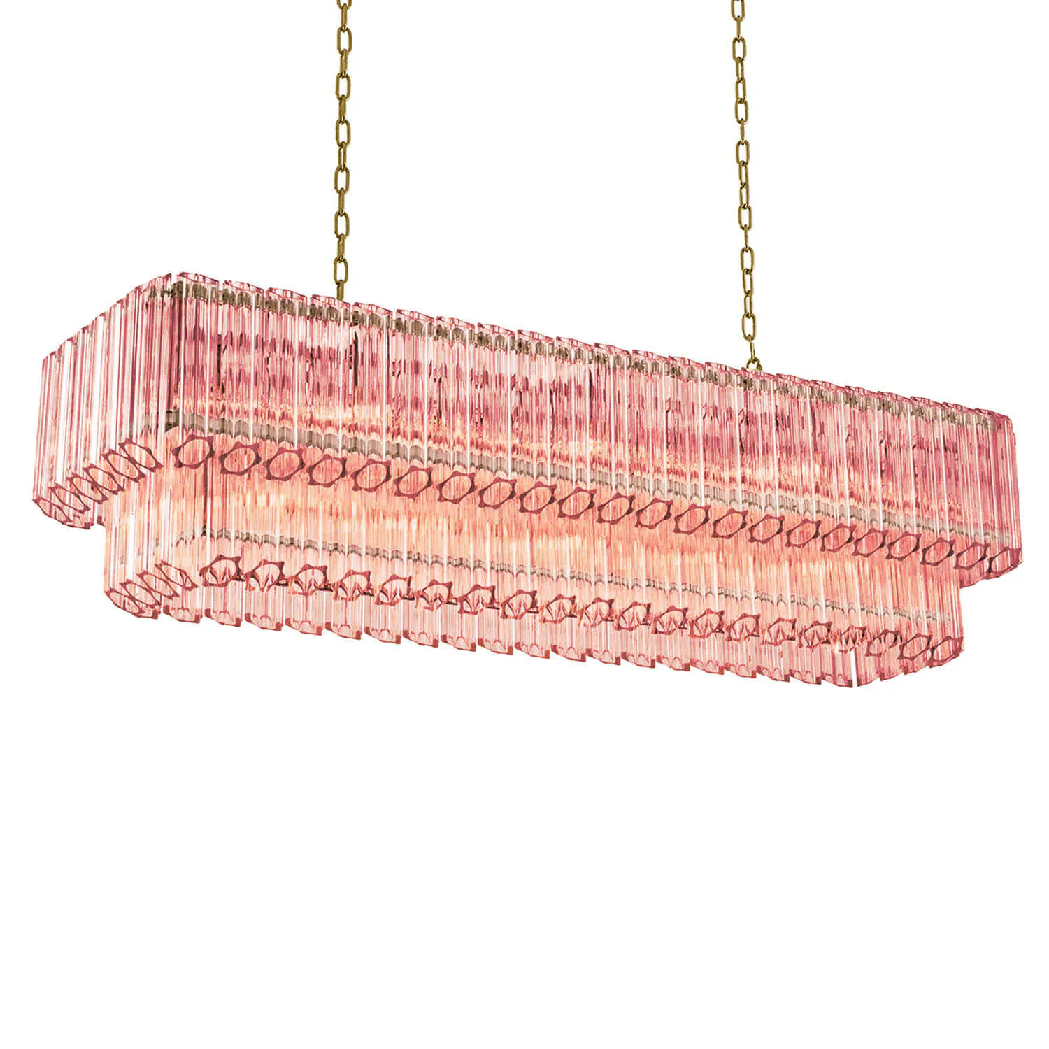 Avlång Kristallkrona 120cm Rosa/Mässing - Verona