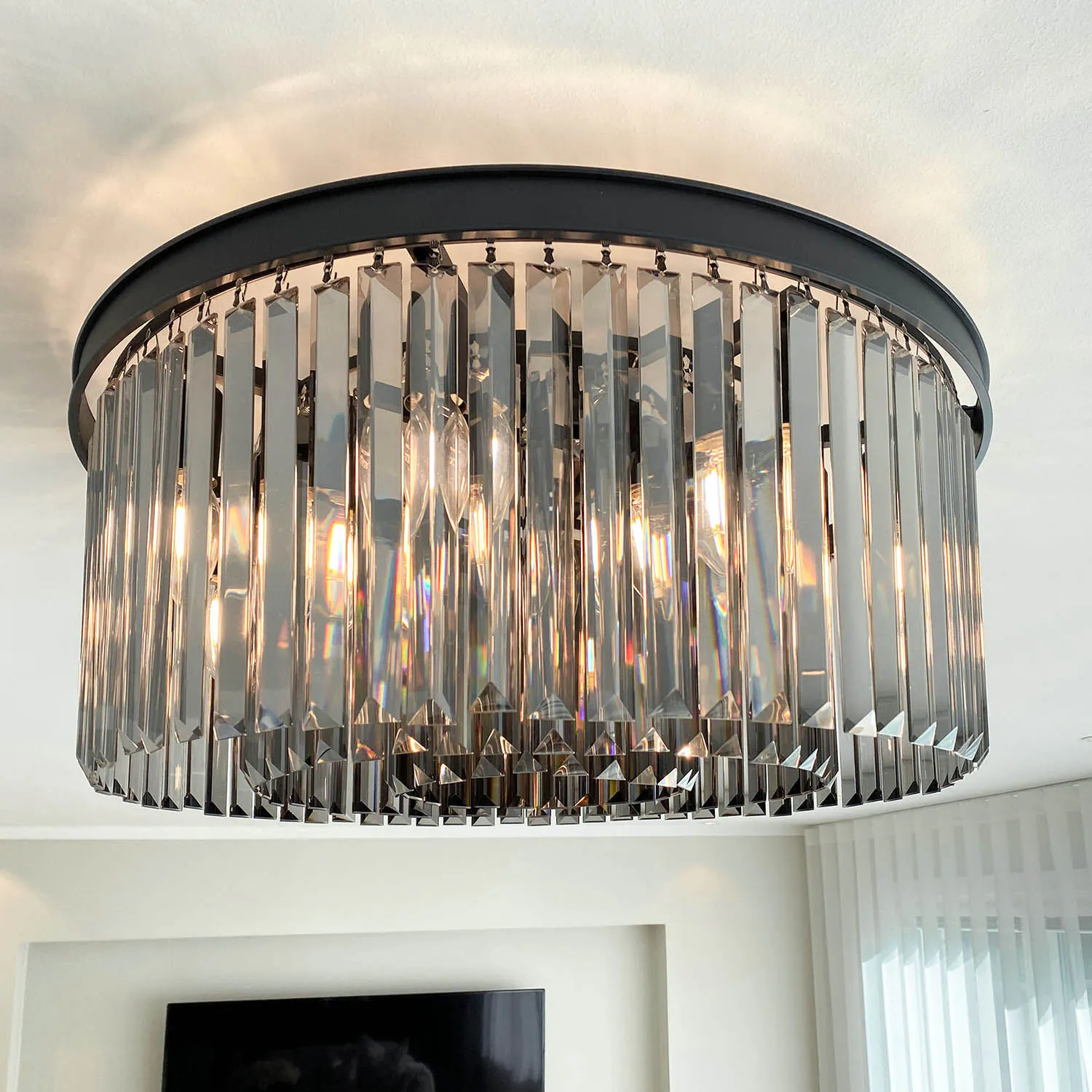 Kristallplafond Ø60cm Florence Svart