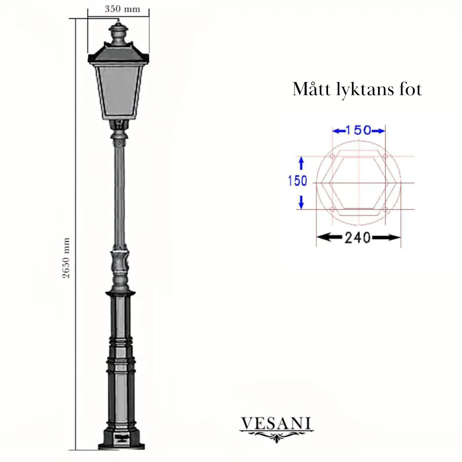 Klassisk lyktstolpe gjutjärn H260cm - Birmingham