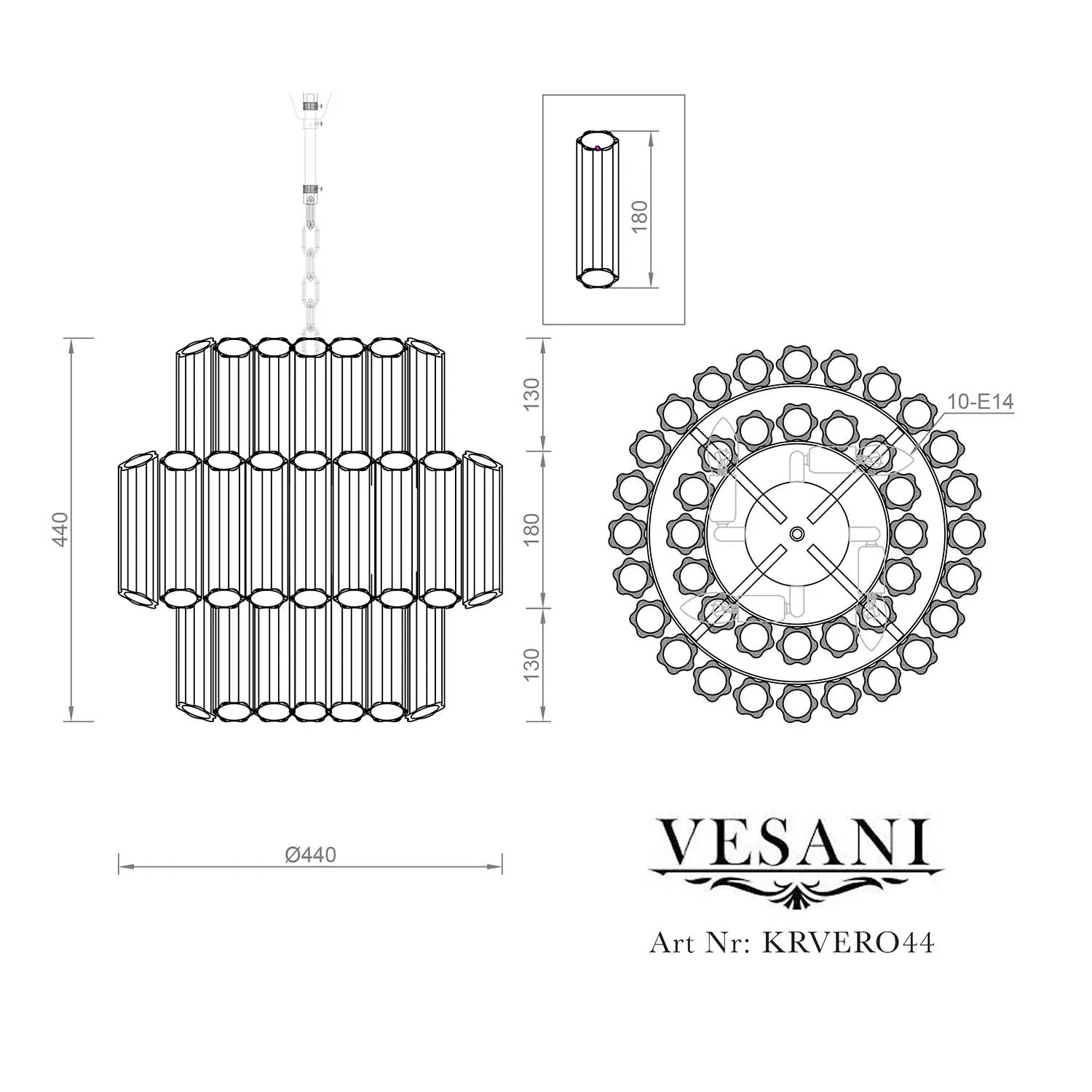 Kristallkrona Ø44cm Svart/Krom - Verona