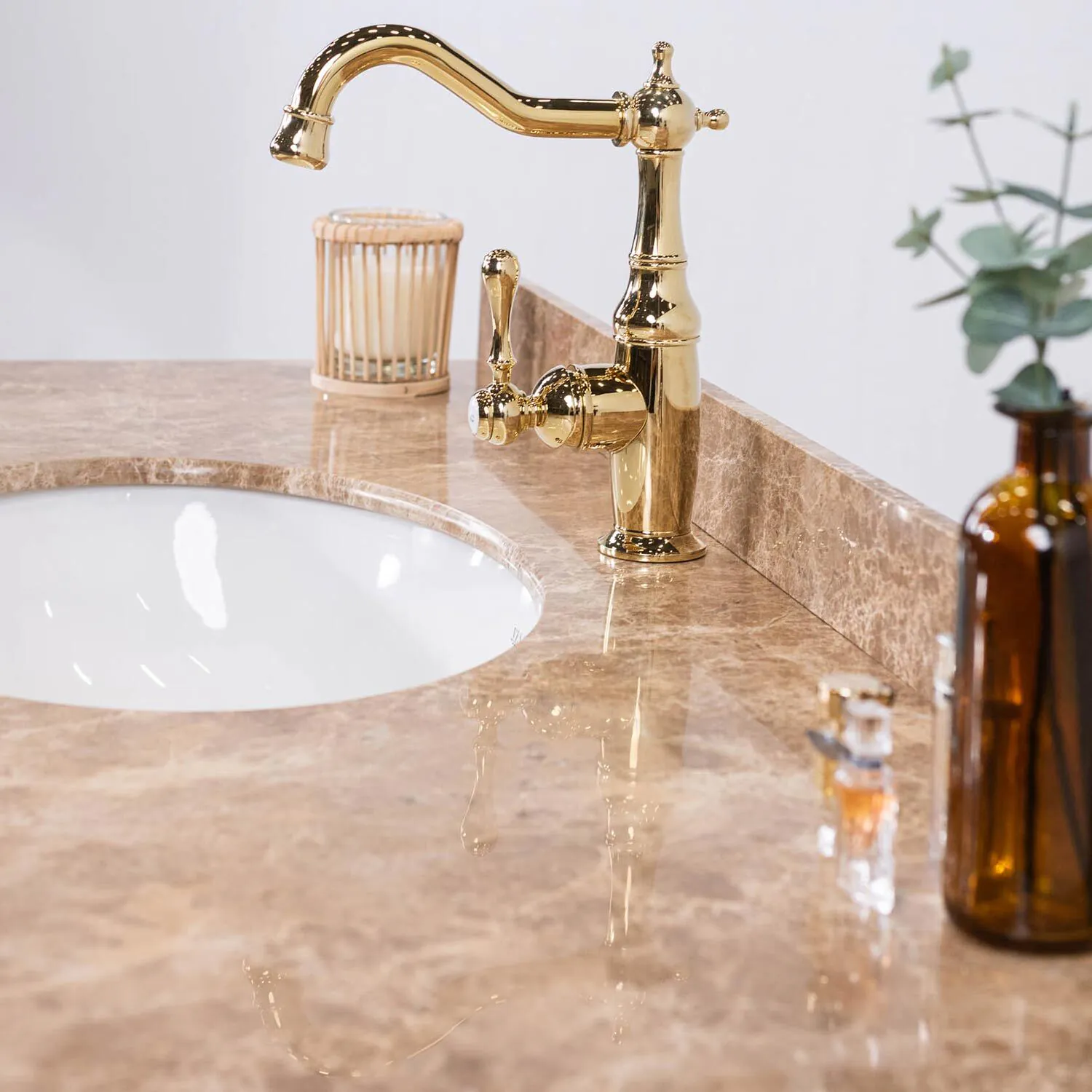 Kommod Badrum 120cm Utah Vit - Beige Marmor