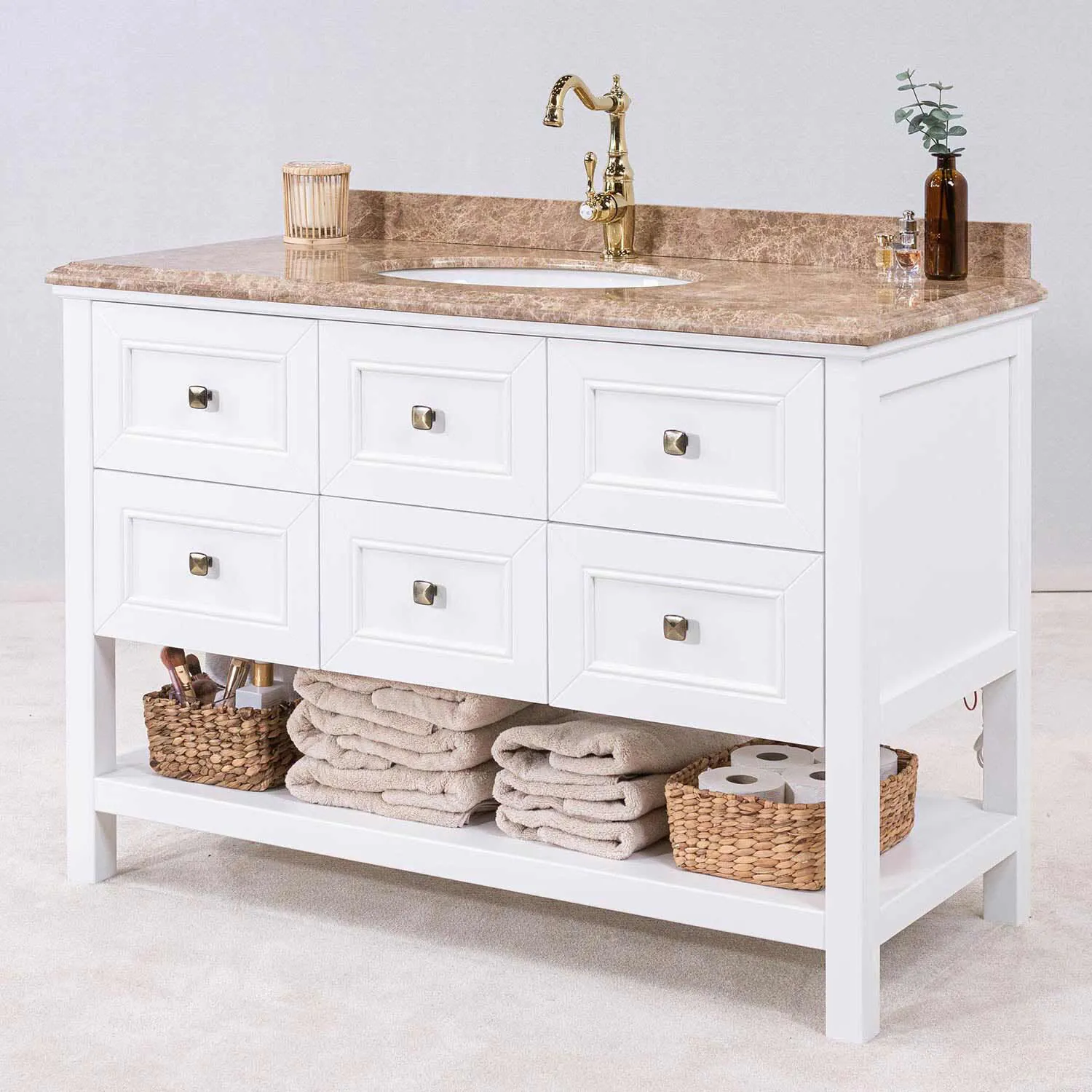 Kommod Badrum 120cm Utah Vit - Beige Marmor