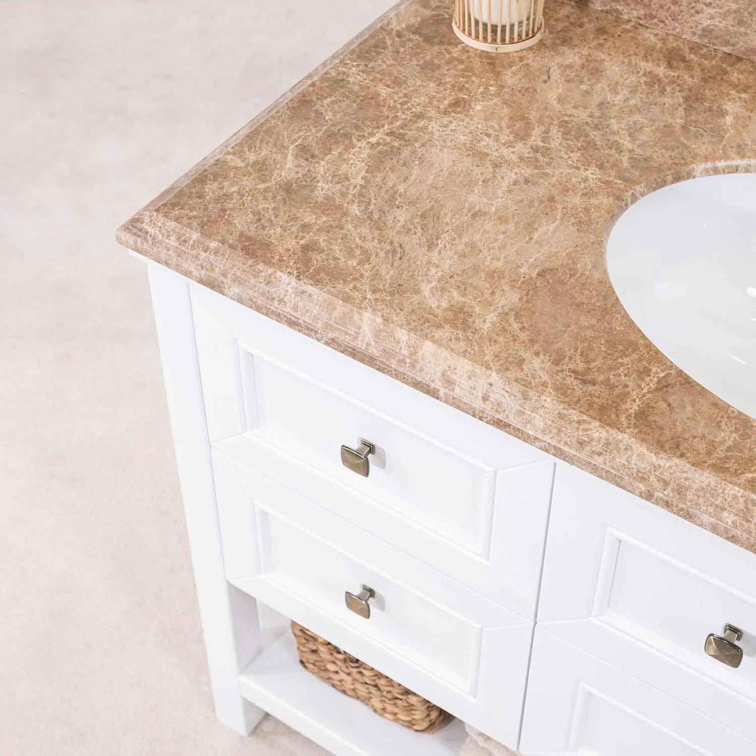 Kommod Badrum 120cm Utah Vit - Beige Marmor